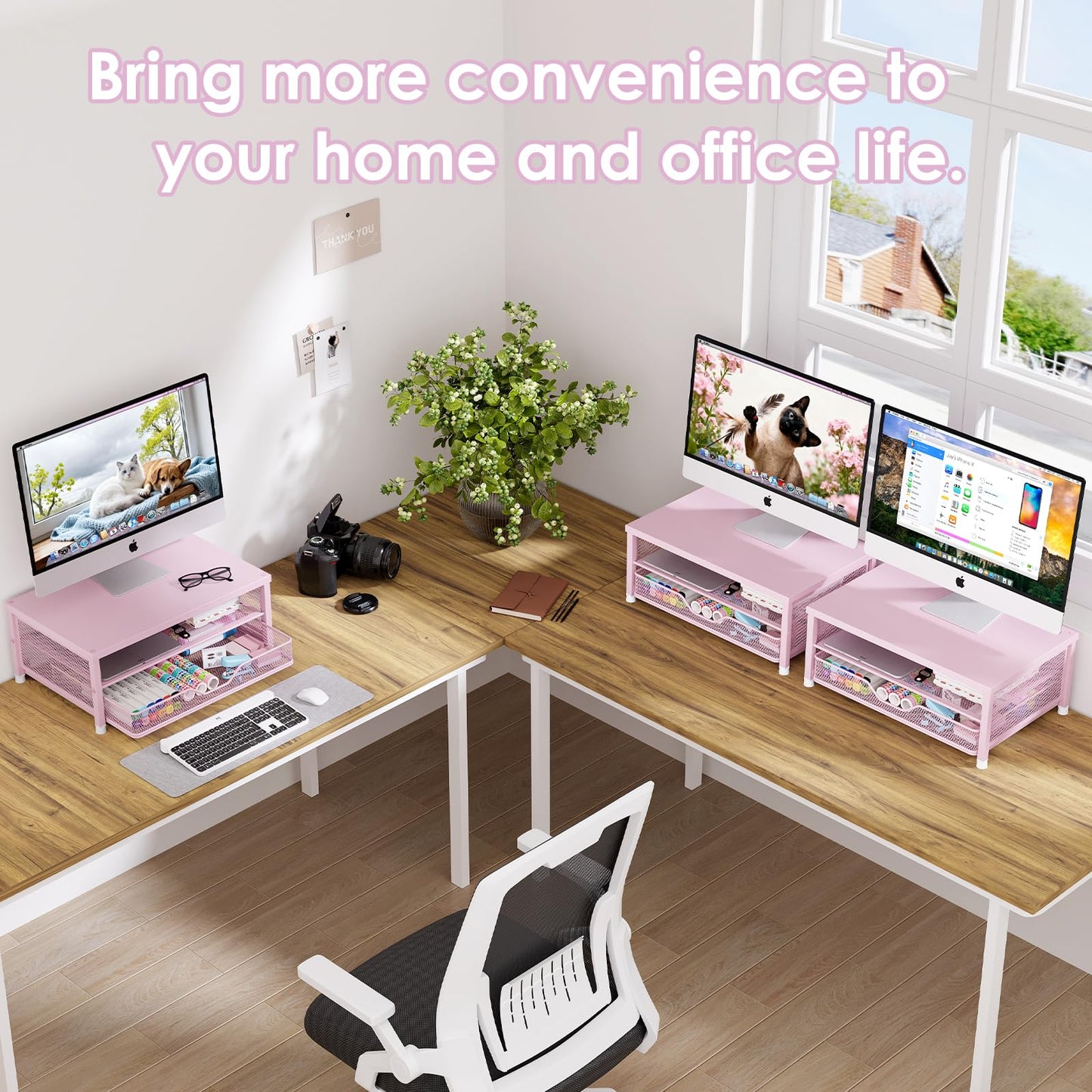 OPNICE Computer Monitor Stand Riser, Desk Organizer with Drawer, Printer & Laptop Stand, Office
