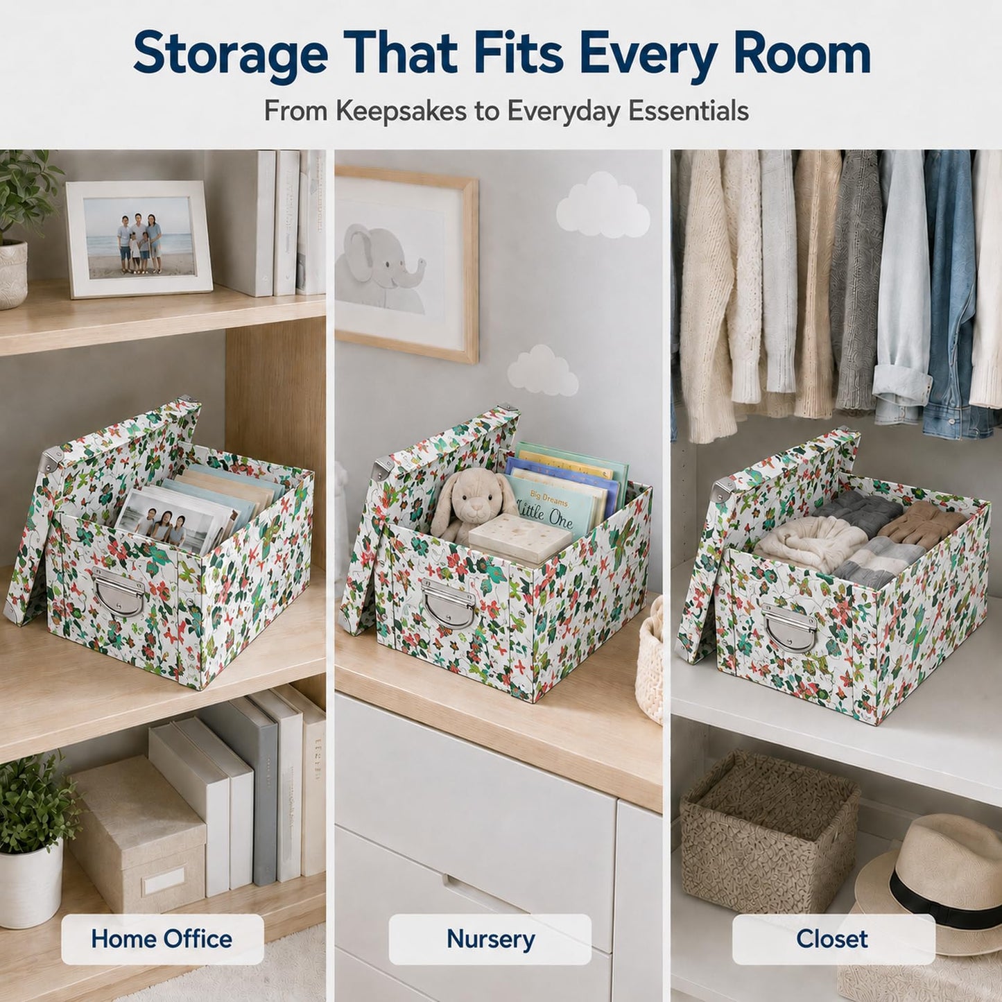GUOZI Collapsible Storage Box, Decorative Memory box with Lid & Metal Reinforced Corners, Cardboard