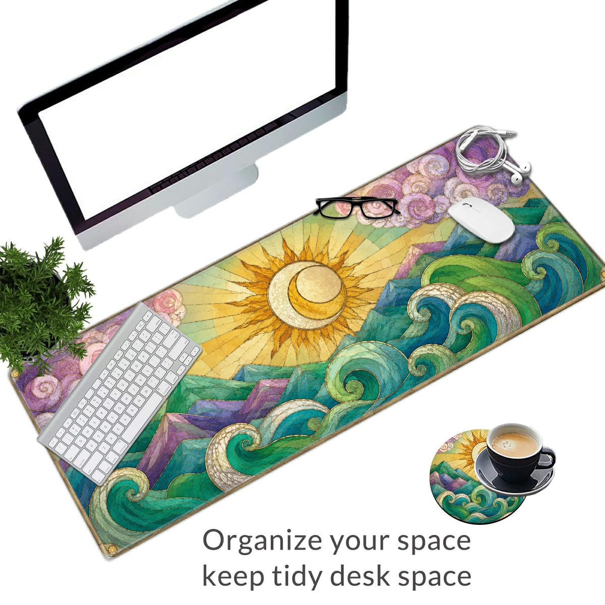 Celestial Ocean Mosaic Large Mouse Pad, 31.5 x 11.8 in Extended Desk Mat