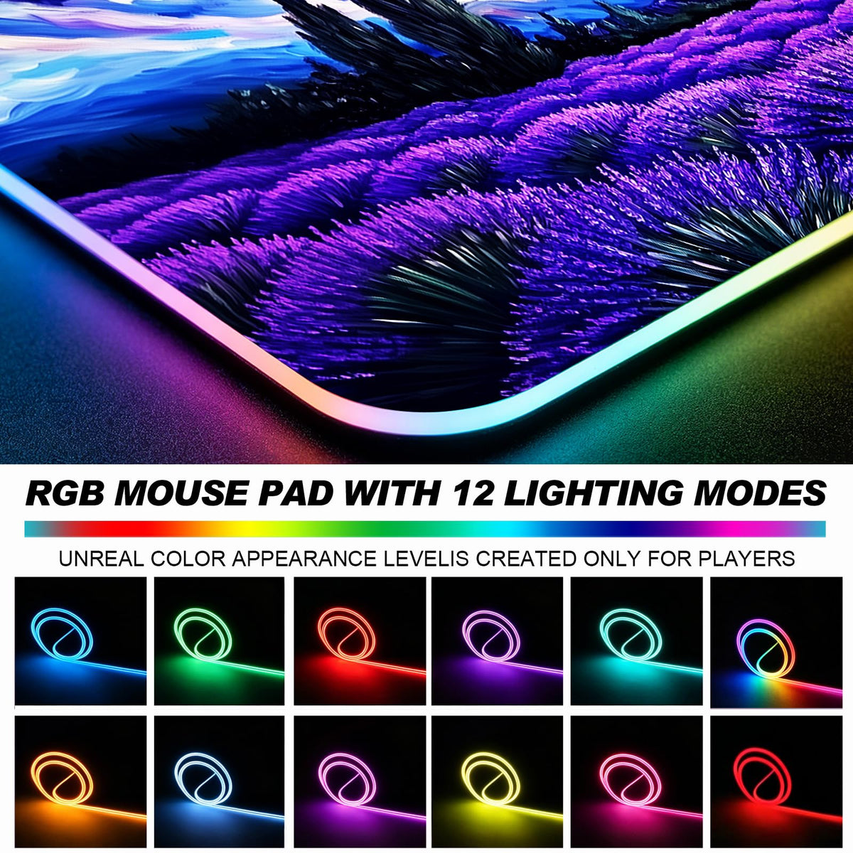 JIANG100 RGB Lavender Field Starry Night Gaming Desk Mat & Mouse Pad, XL