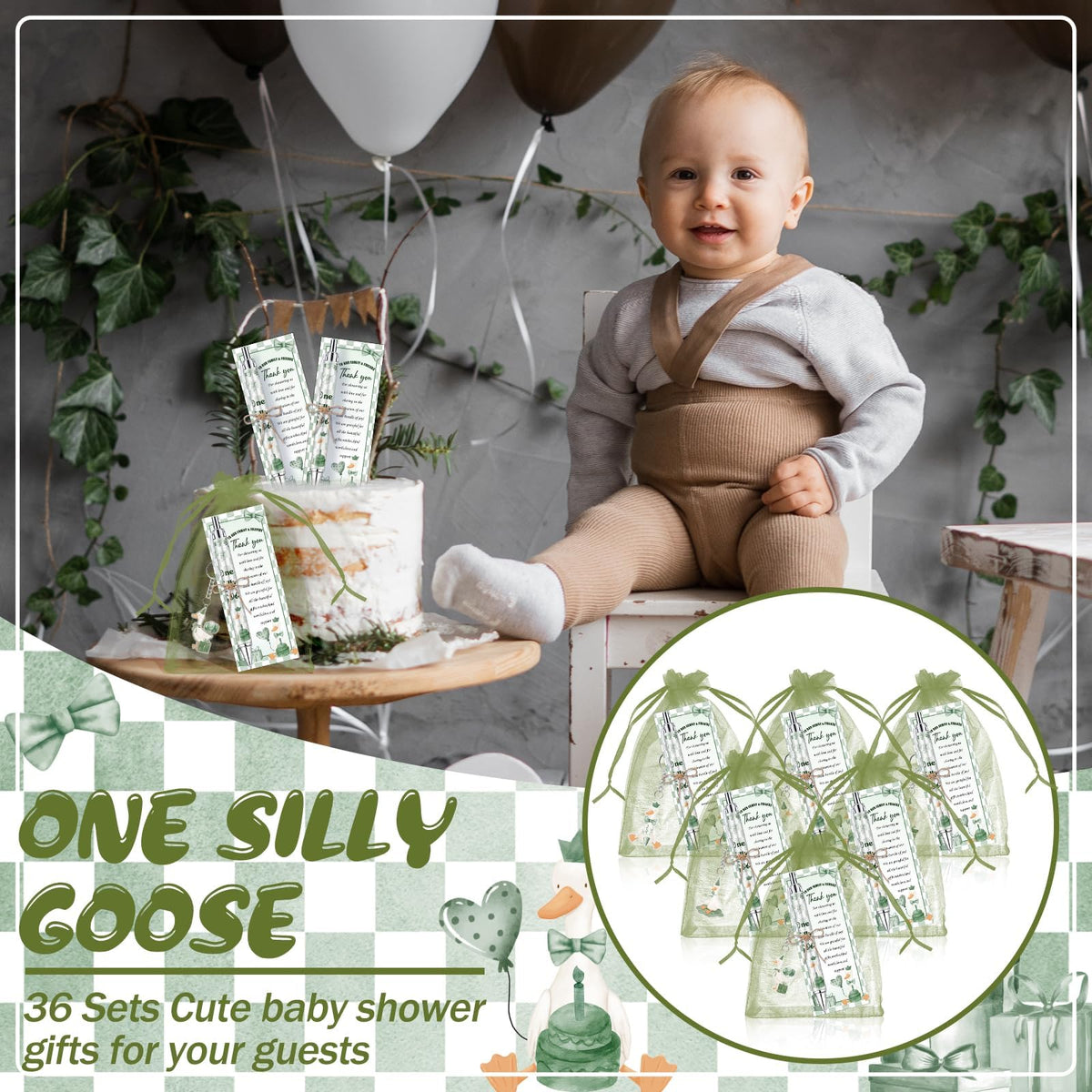 EYNDYN 145 Pieces Silly Goose Baby Shower Favors for Guest Goose Ballpoint Pens and Keychains Party