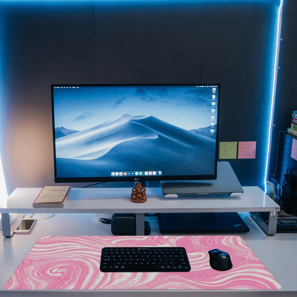 Eflxamz Desk Pad,Pink Marble Swirls Texture Desk Mat,Flow Liquid Waves Large Gaming Mouse Pad for
