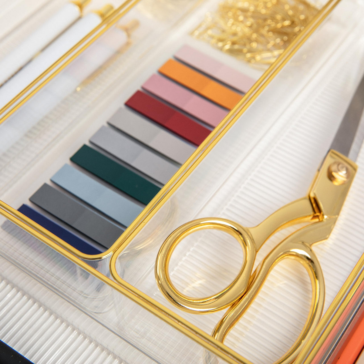 Martha Stewart Kerry Stackable Desk Drawer Organizers, Clear/Gold, 6-Pack