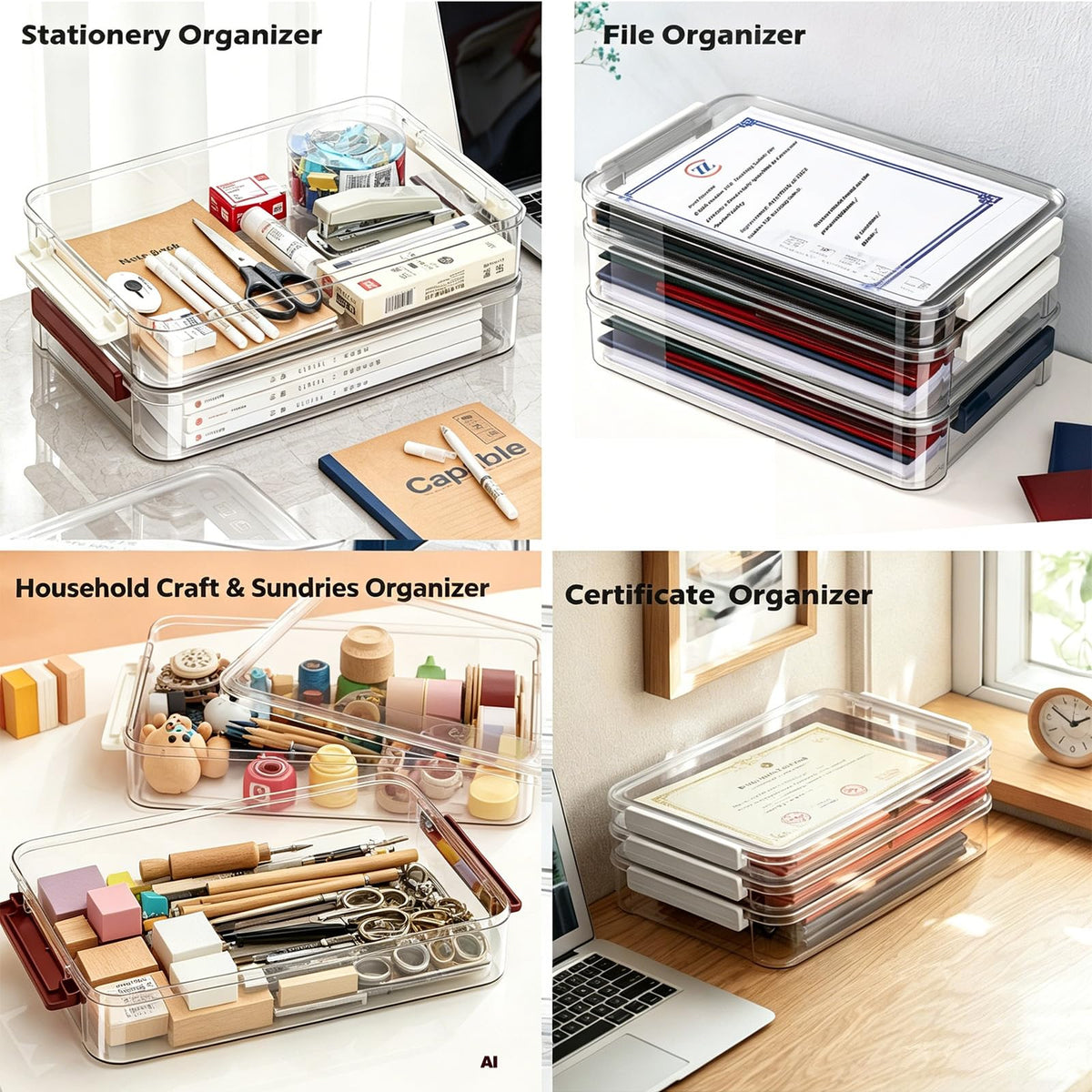 Comforhous 2 Pack Document Storage Clear Plastic Storage Boxes with Lids Stackable Storage Bins