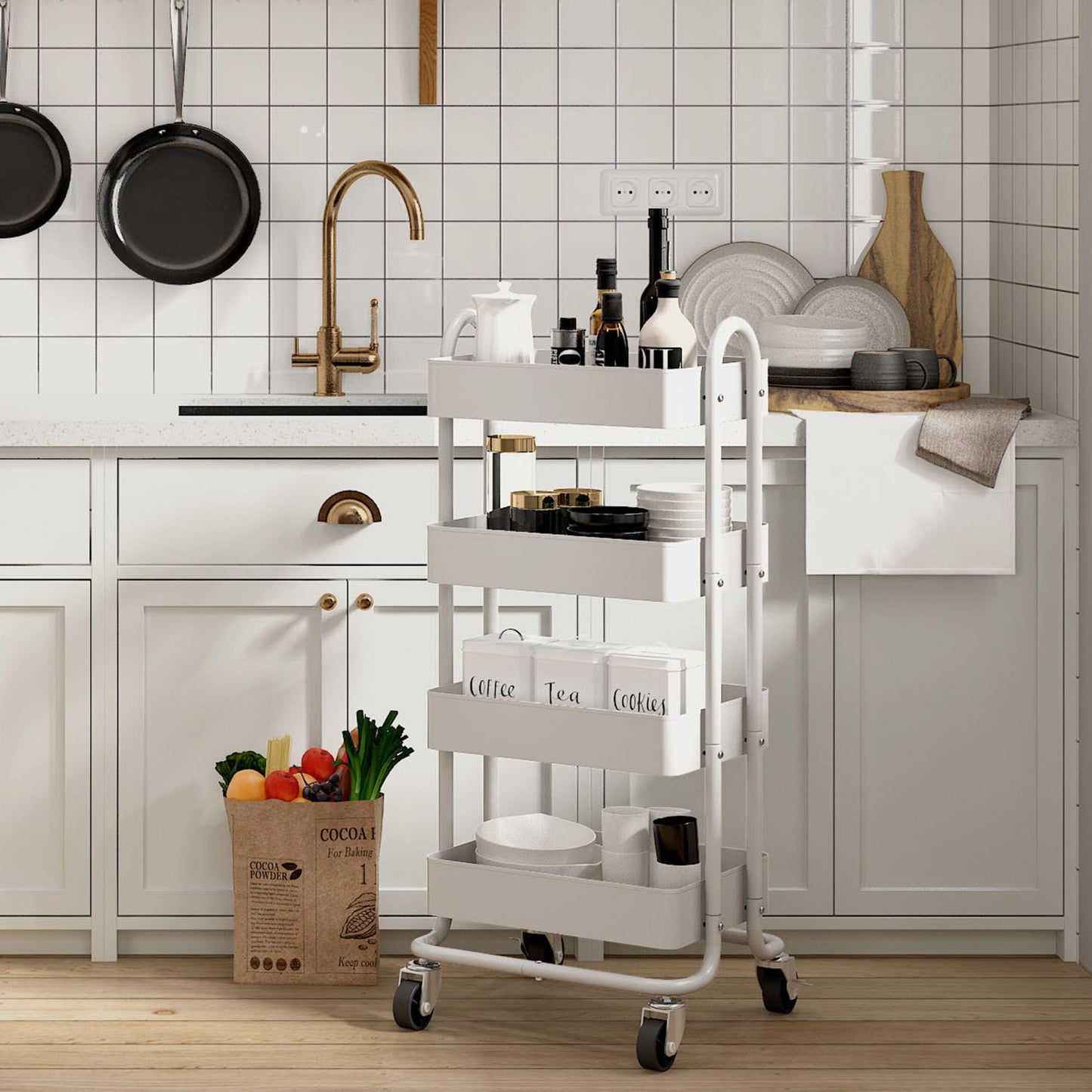 Elitehouse 4 Tier Metal Rolling Cart with Wheels,4 Tier Utility Cart with Wheels for