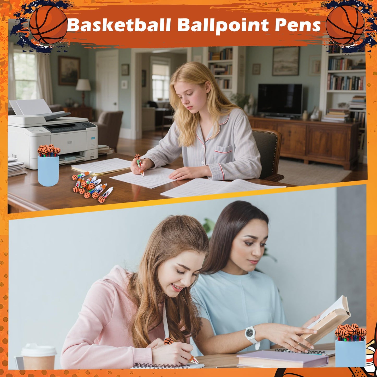 LiYiQ 100 Pcs Basketball Party Favor Multicolor Pen in One Cartoon Cute Fun 4-in-1 Cute Pens Bulk
