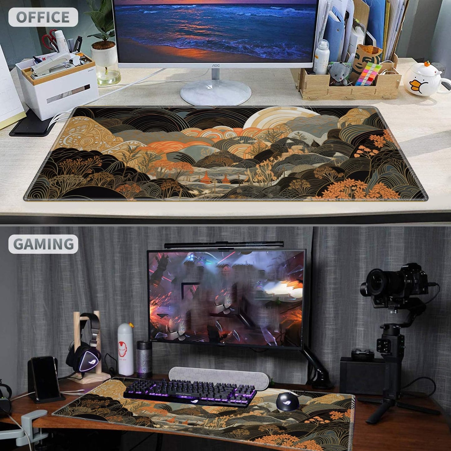 Large Gaming Mouse Pad Plus a Coasters + Cable Clips, Janapese Landscape Extended Mousepad (31.5 x