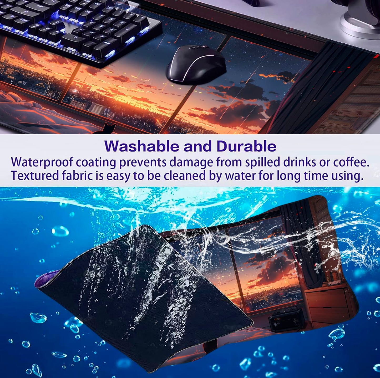 Sunset Night Cat Mouse Pad, Summer Night Scene Decoration Game Table Pad XL