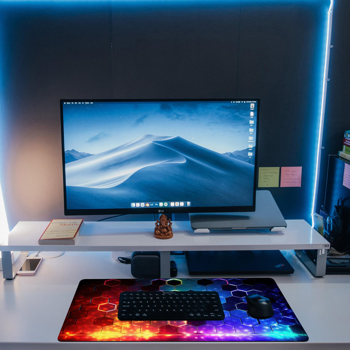 KOAIWPAE Desk Mat, Colorful Honeycomb Technology Desk Pad,Hexagonal Honeycomb Large Gaming Mouse