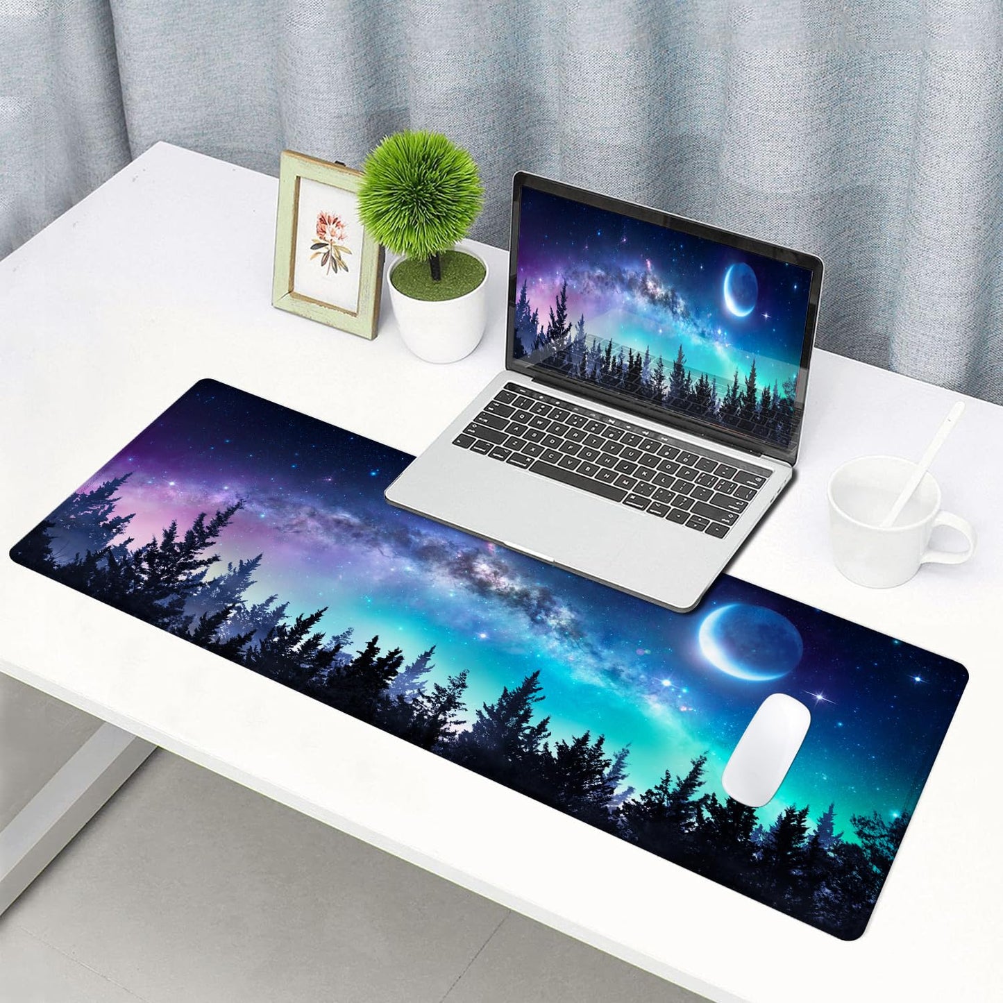 SANWUMIAN Gaming Large Mouse Pad with Stitched Edges, Galaxy Desk Mat, Extended Keyboard Pad