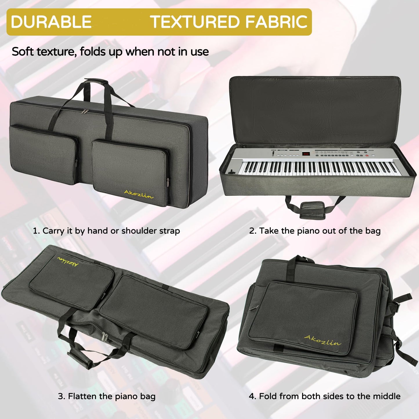 AKOZLIN 76-Key Padded Keyboard Gig Bag Portable Foldable Electric Piano Keyboard Case Bag For
