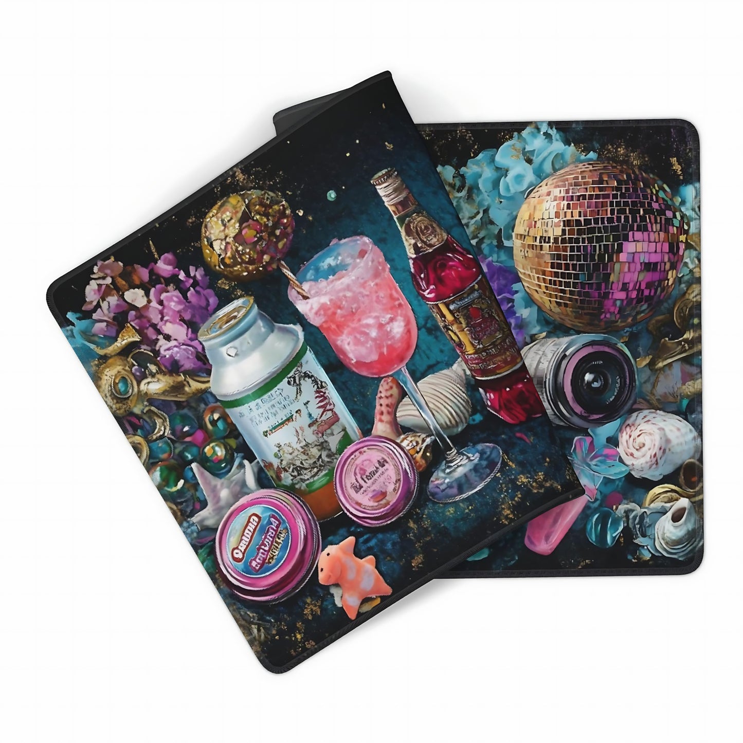 Aesthetic Party Gaming Mouse Pad, Blue Pink Pop Art Desk Mat with Anti-Slip Base & Stitched Edges