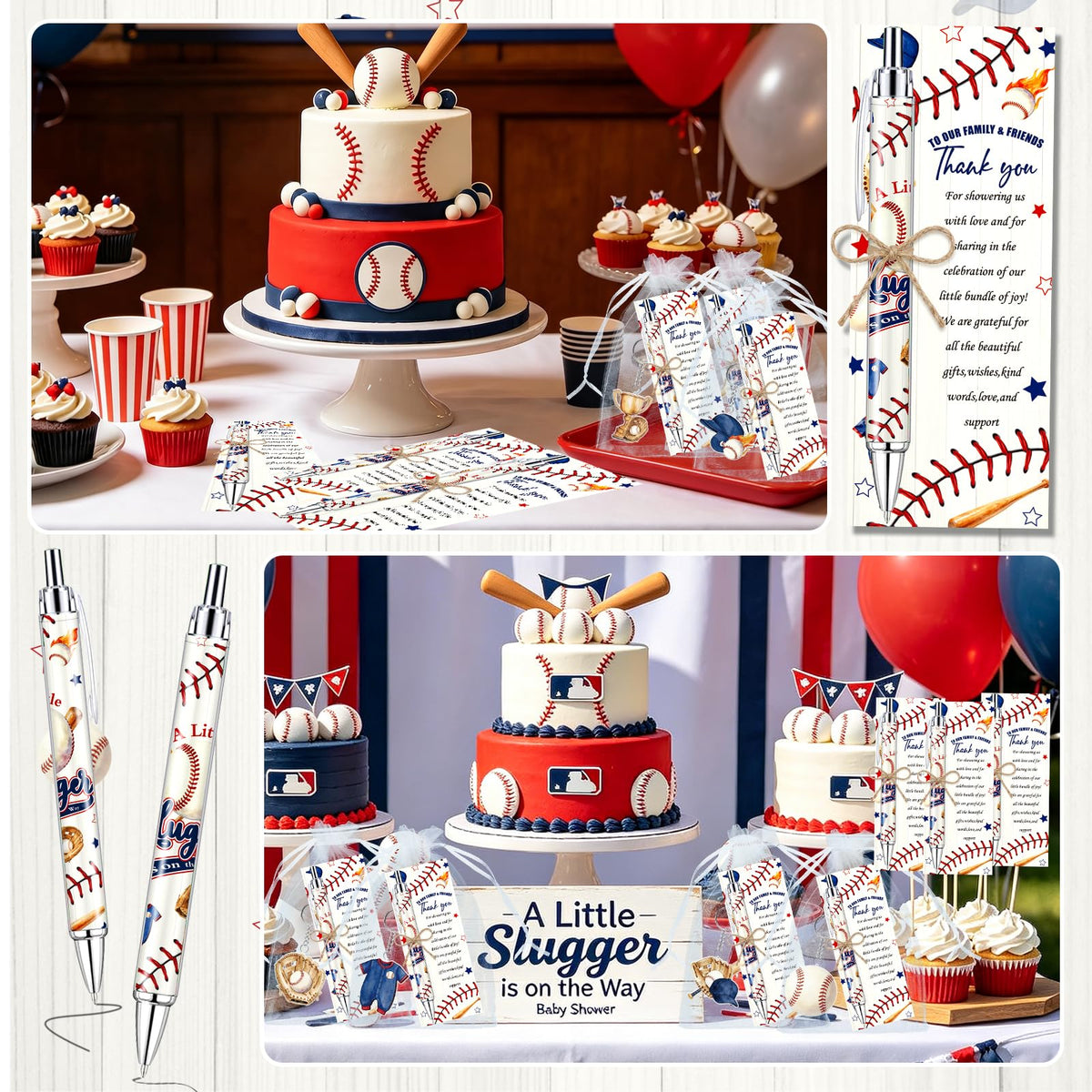 145 Pieces Baseball Baby Shower Favors for Guest Little Slugger is on Way Ballpoint Pens Keychains