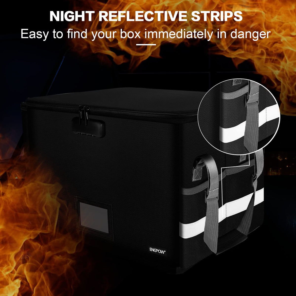 ENGPOW File Box with Lock,Fireproof Document Box with Zipper&Pockets,Collapsible File Organizer