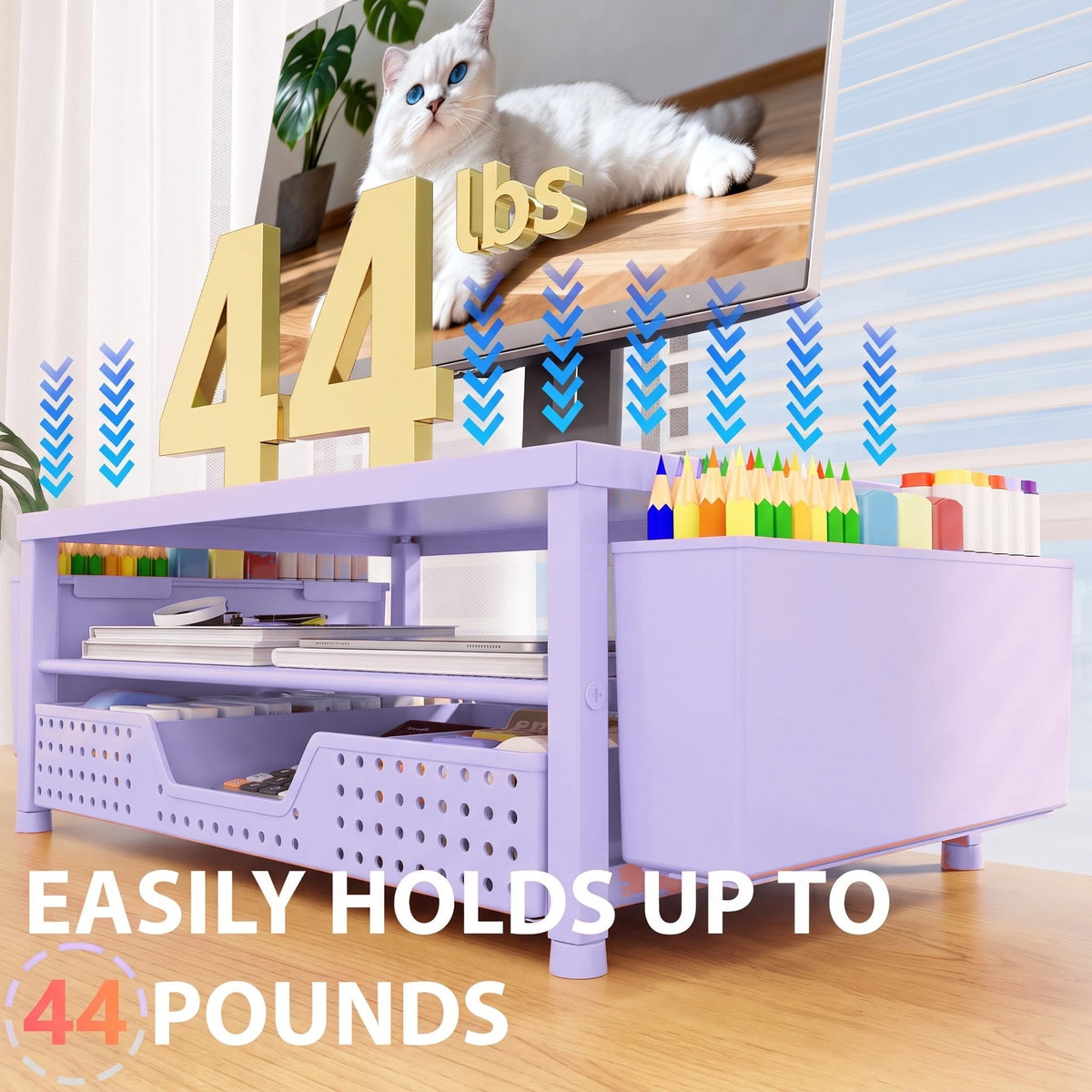 OPNICE Desk Organizers and Accessories, Computer Monitor Stand Riser with Drawer and 2 Pen Holders