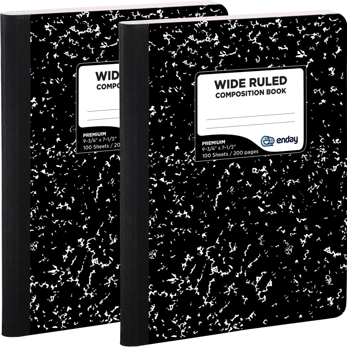 Emraw Marble Composition Notebook Wide Ruled Paper, 2 Pack, 9-3/4" x 7-1/2", 100 Sheets per