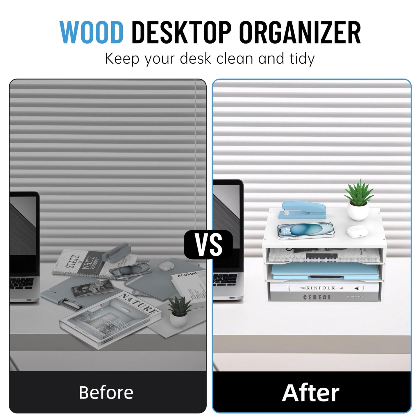 3-Tier Paper Organizer for Desk, Adjustable Mail Organizer, White
