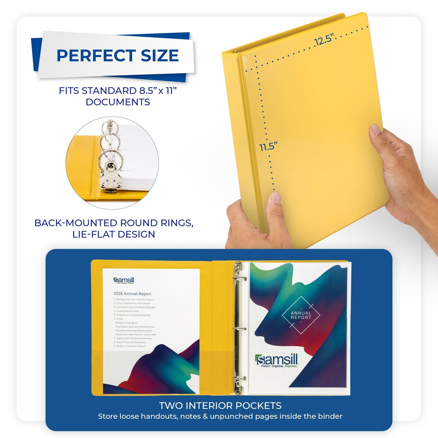 Samsill 1 Inch 3 Ring Binders, Economy Round Ring, Clear View Cover, 200 Sheet Capacity - for