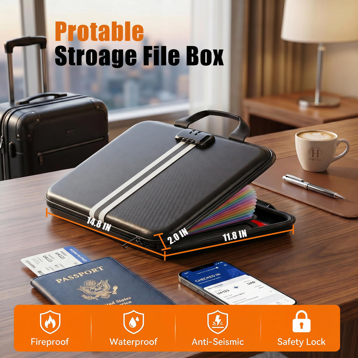 IPYIPY Fireproof Document Organizer with Lock, Semi-Rigid EVA Shell File Box with 13-Pocket