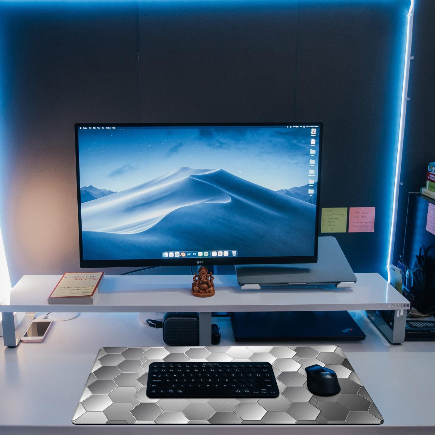 KOAIWPAE Large Gaming Mouse Pad for Desk, Silver Technology Honeycomb Desk Mat, Sci-Fi Honeycomb