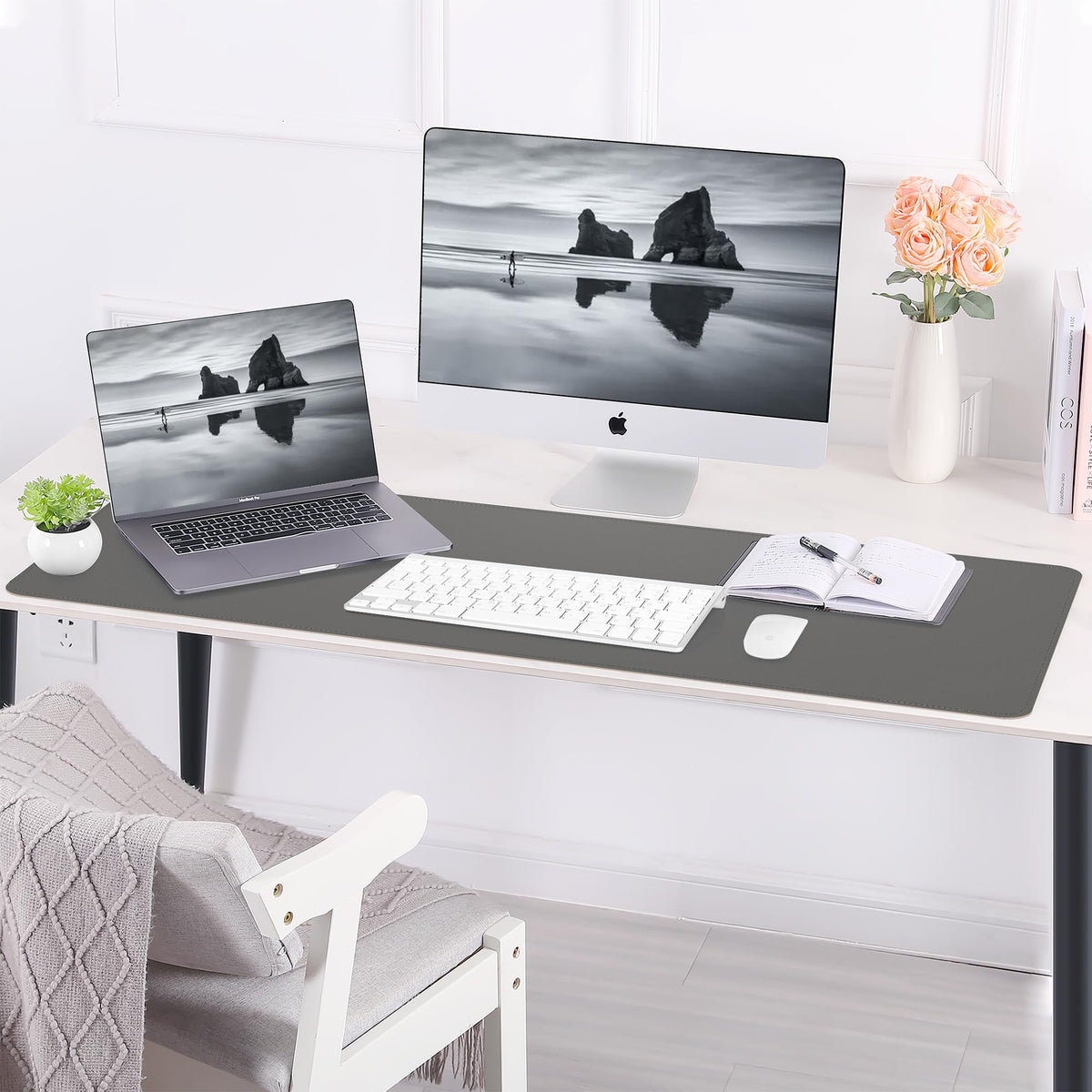 AFIING Cork Desk Mat 47" x 23.6", Dual-Sided Natural Cork & PU Leather Desk Pad, Non-Slip