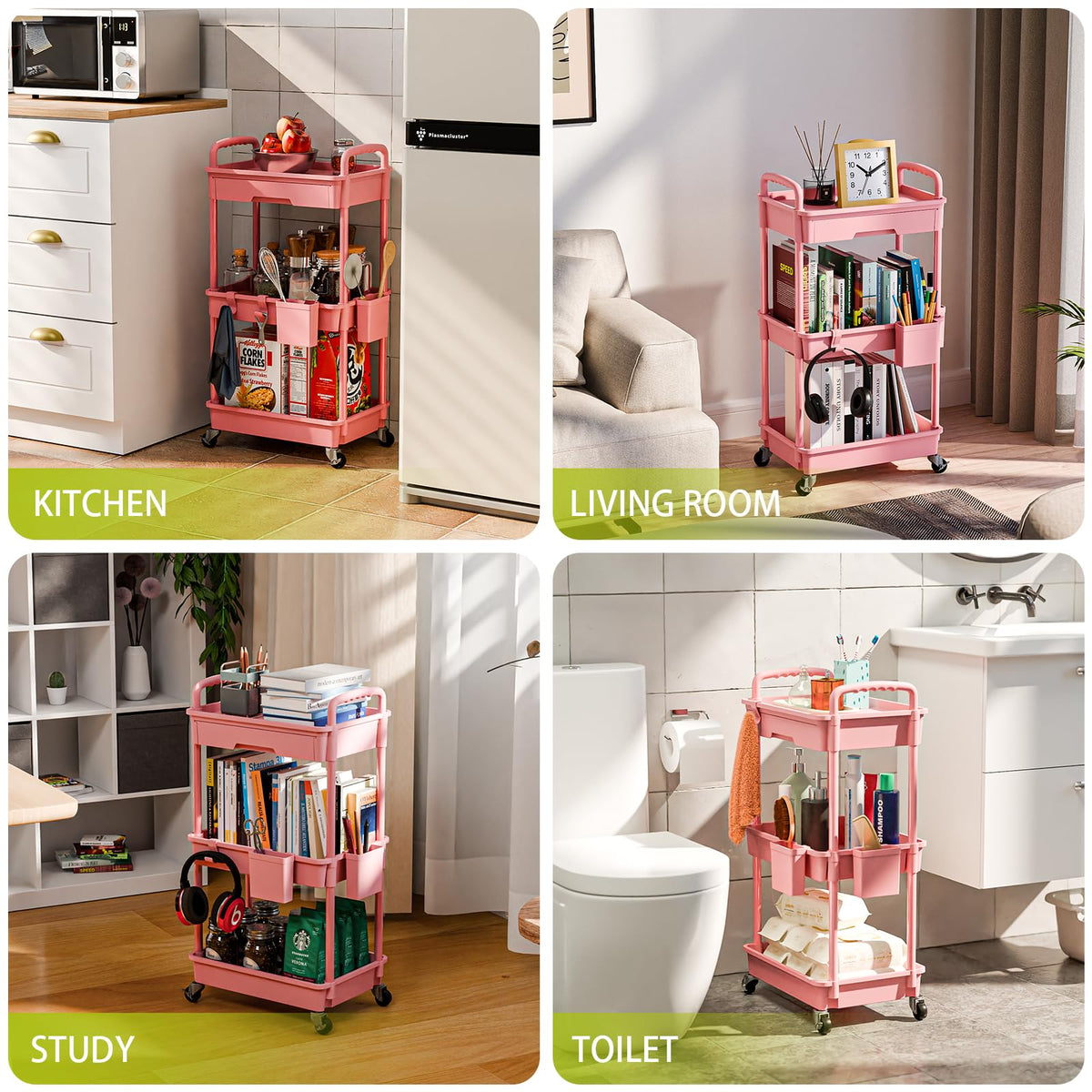 Sorgion 3 Tier Rolling Cart Organizer,Laundry Room Bathroom Organizers and Storage Office Shelves