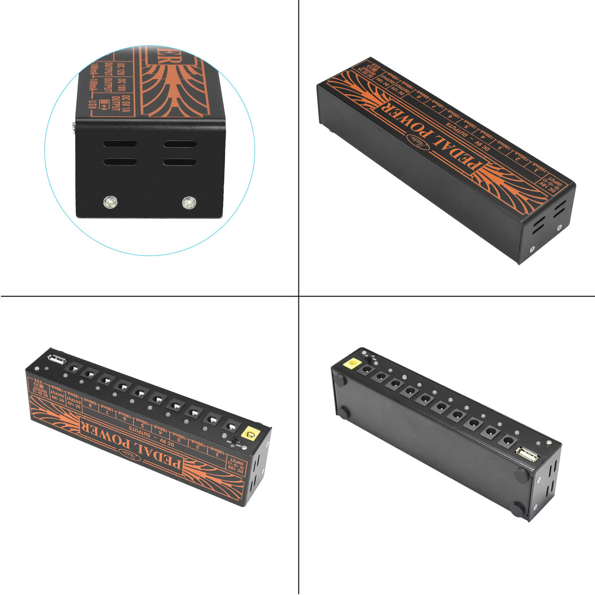 Rowin PW-1 Guitar Pedal Power Supply 10 Isolated DC Output for 9V/12V/18V Guitar Bass Effect Pedals