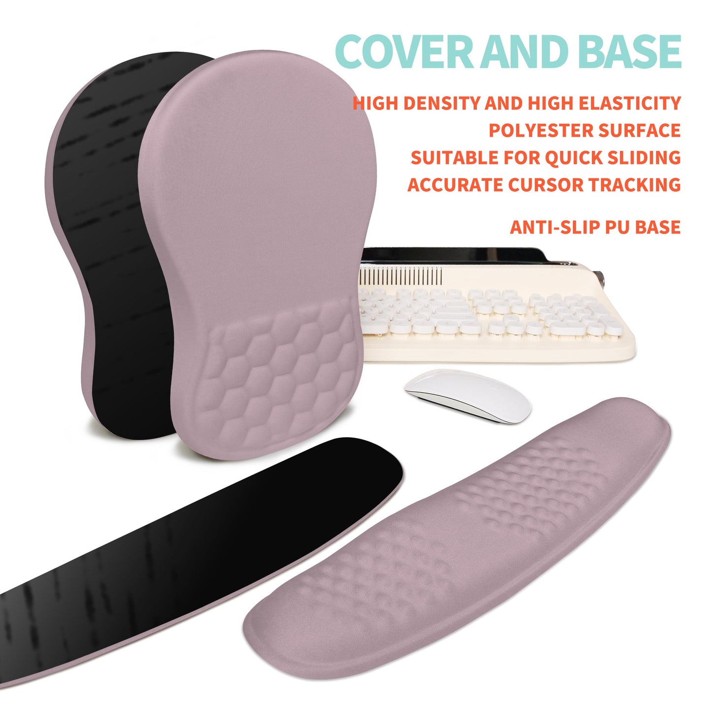 KUOSGM 2-in-1 Ergonomic Set, Wave Rise Keyboard Wrist Rest and Massage Bulge Slope Mouse Pad Wrist