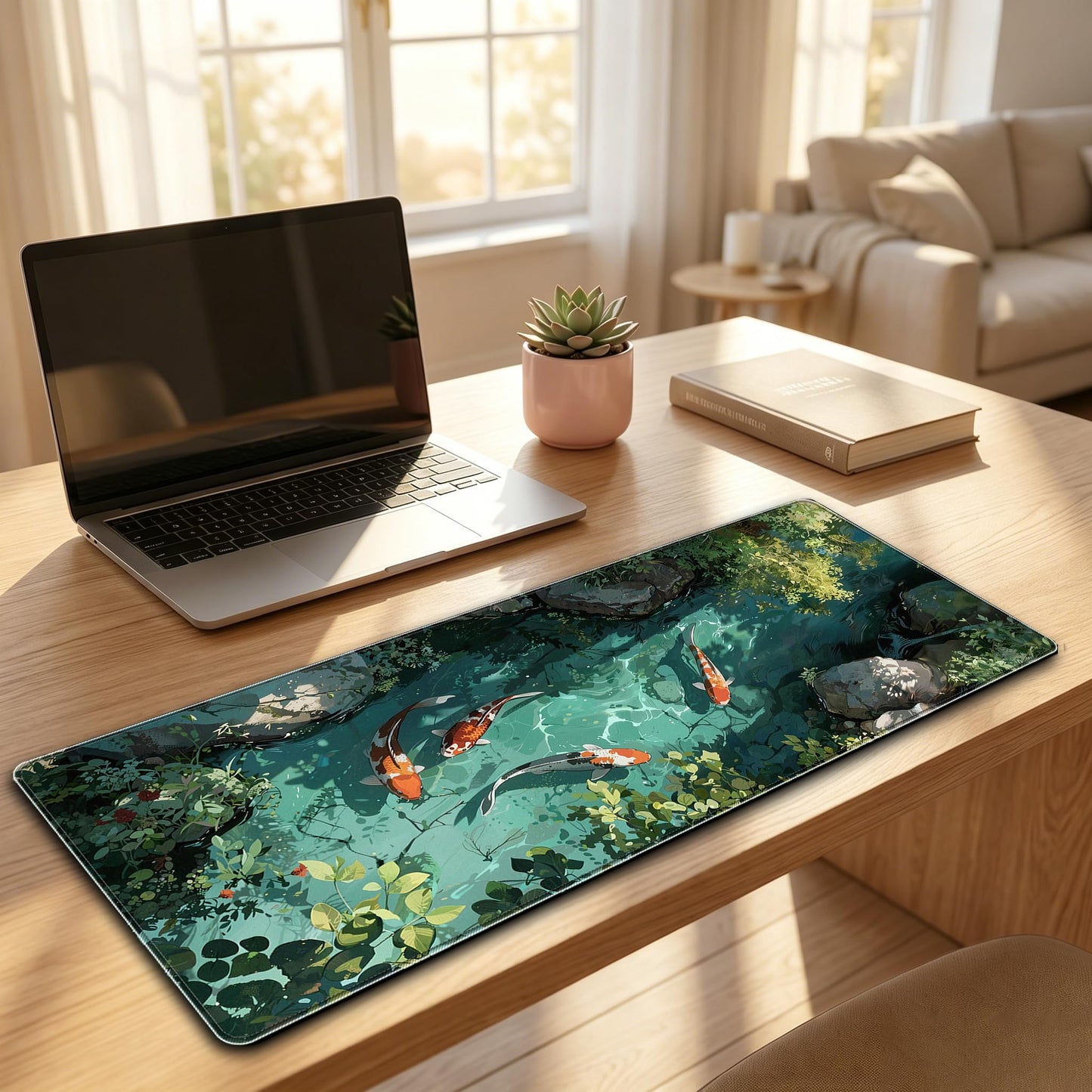 Mouse Pad Featuring Abstract Art of Koi, Ponds, and Fish, Large-Sized for Gaming, Suitable for