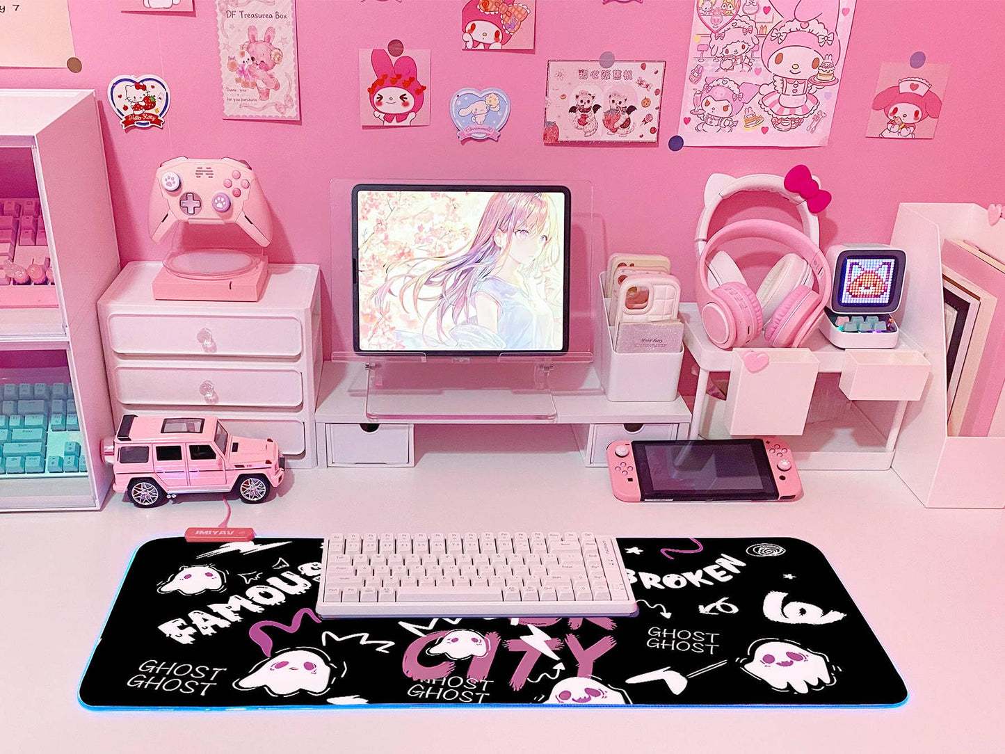 JMIYAV Pink RGB Gaming Mouse Pad 31.5x12 Inch PC XL Large Extended Glowing Led Light Up Desk Pad