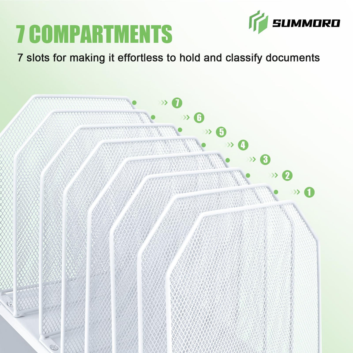 SUMMORO Inclined File Organizer for Desk, 7-Section Vertical File Holder