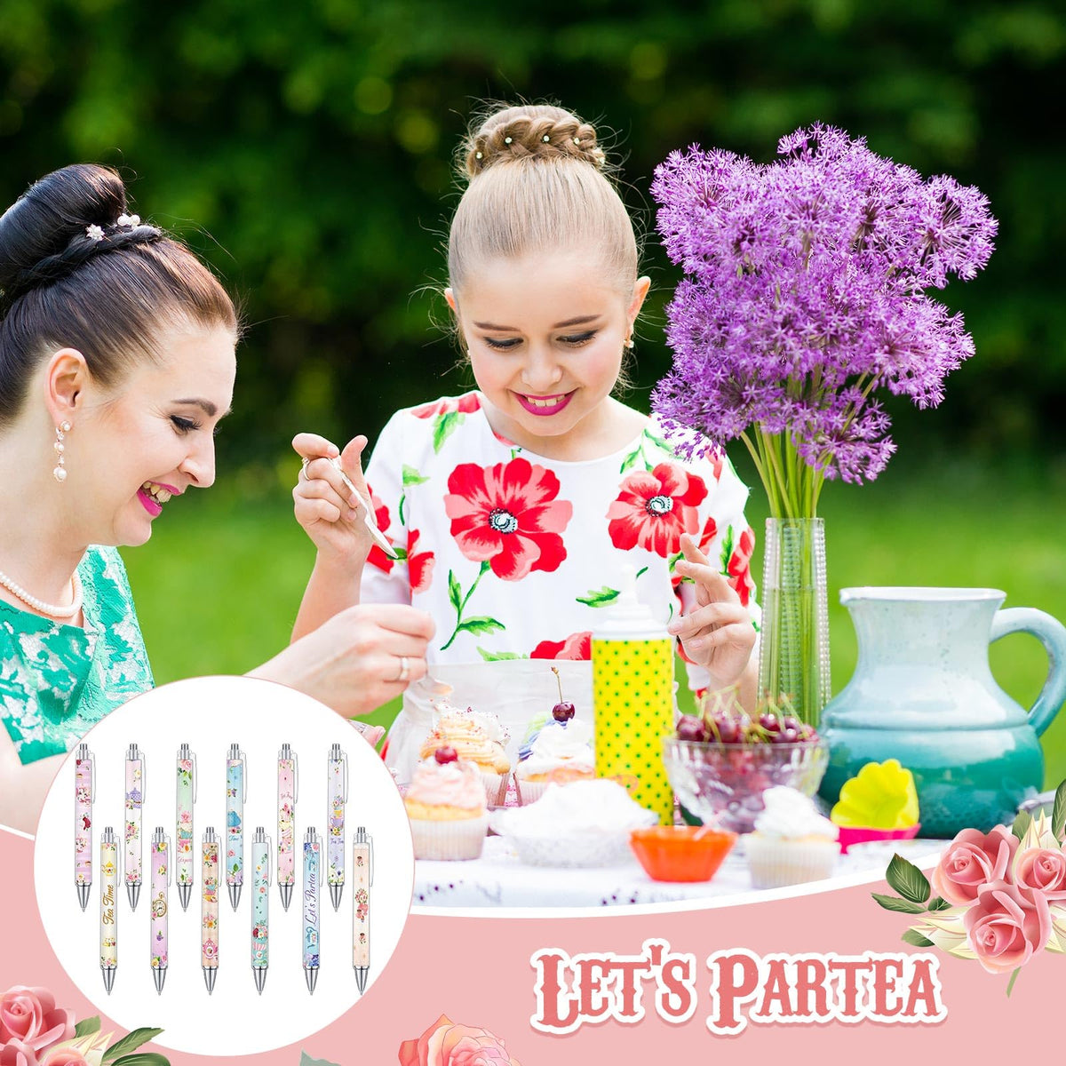 Cholemy 48 Pcs Floral Tea Party Favors Tea Party Ink Pens Vintage Teapot Pens Bulk Fancy