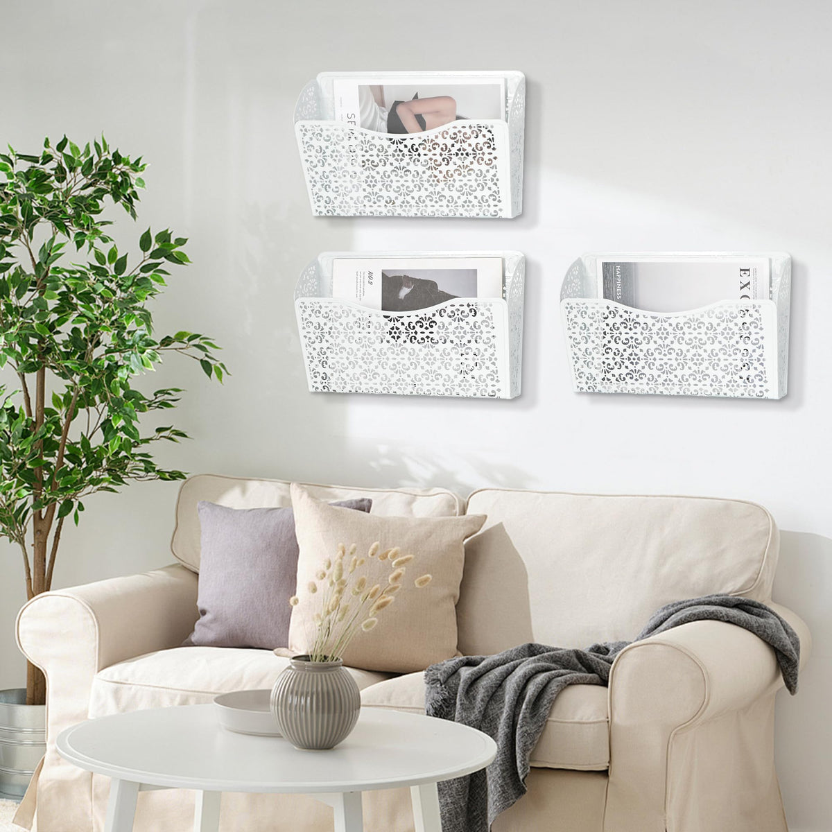 EasyPAG 3 Pack Hollow Design Wall-Mounted File Organizer - Heavy Duty Metal, Vertical Space Saving