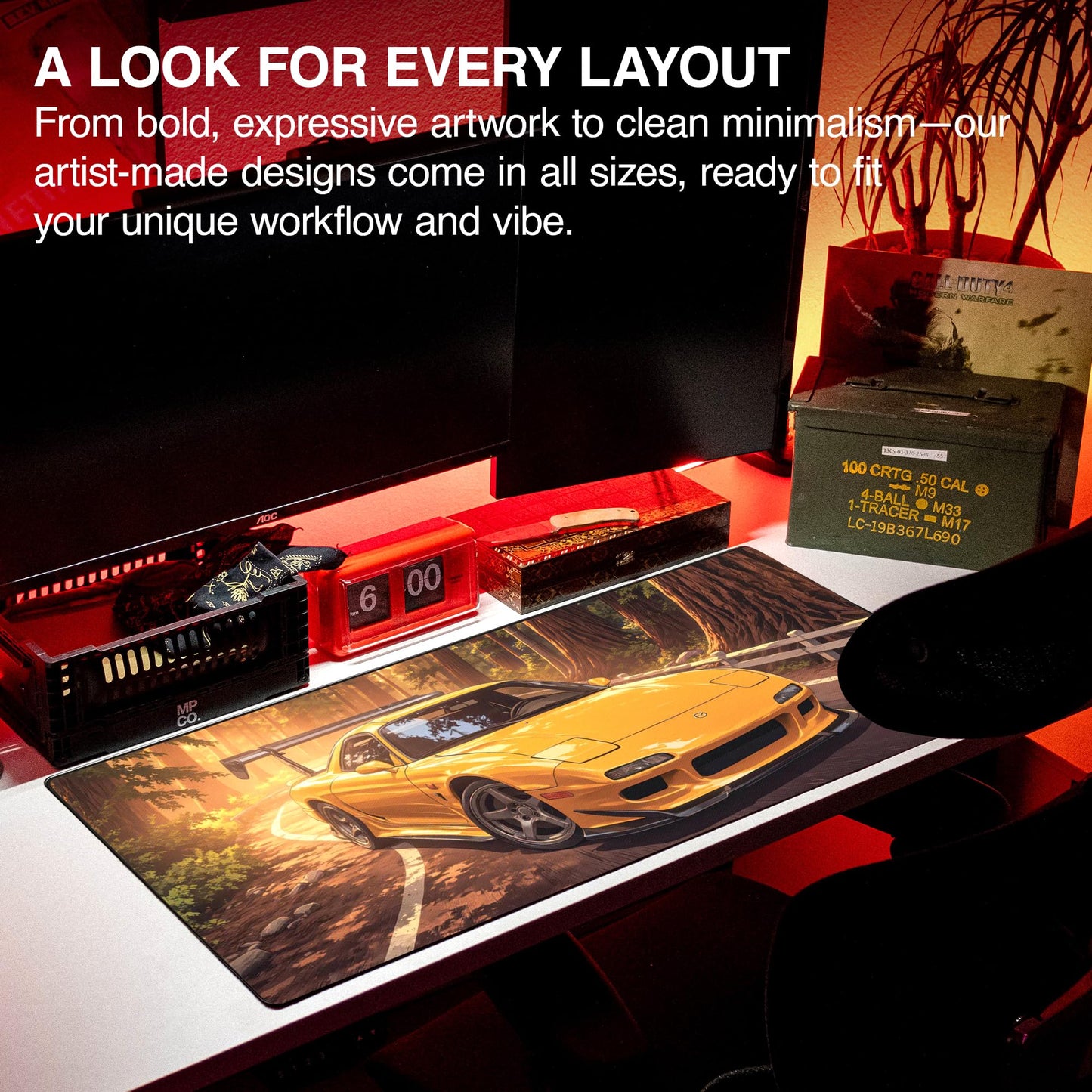 MPCO. Rikimaru's RX7 Gaming Desk Pad, 36" x 17" Duraglyde Fabric Desk Mat
