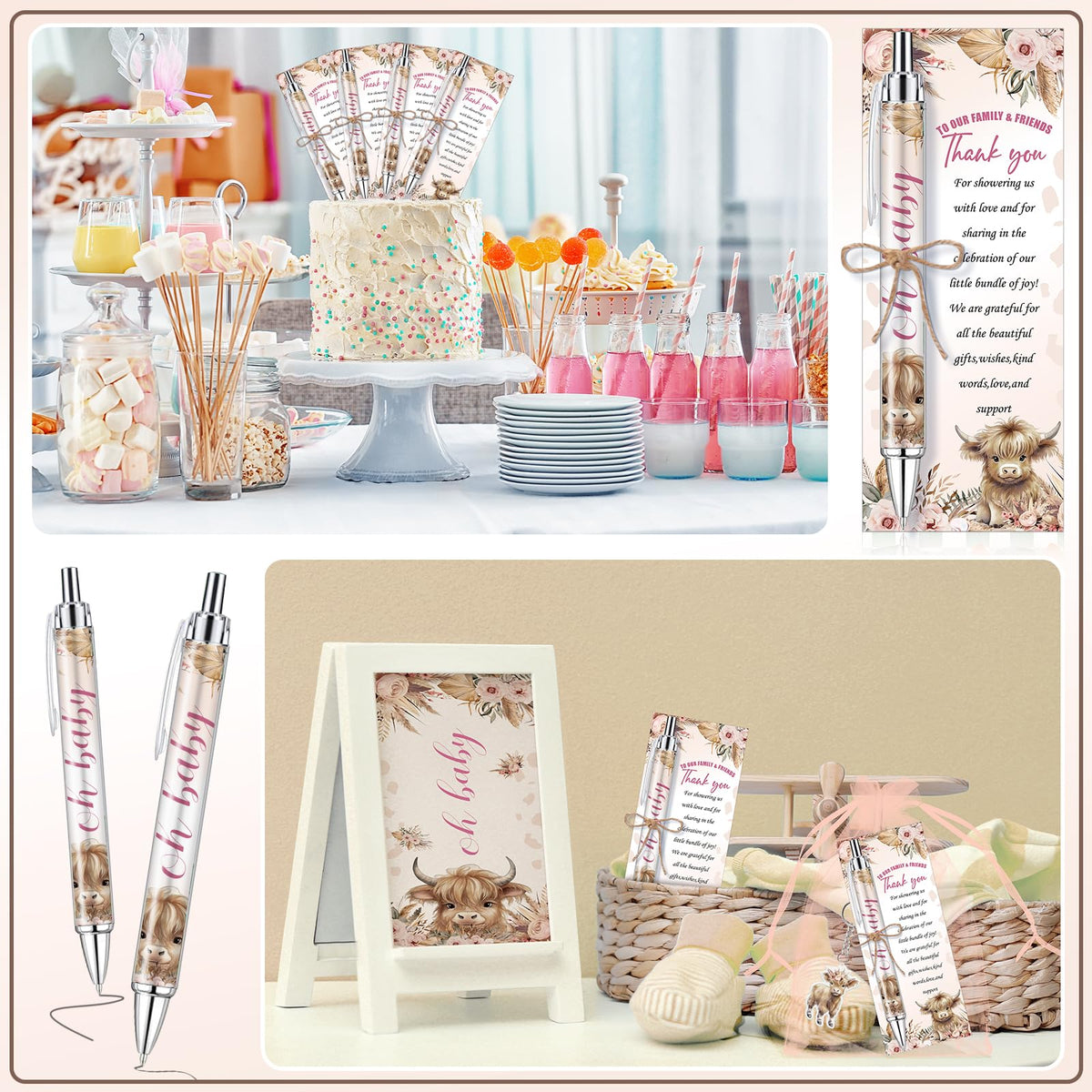 EYNDYN 145 Pieces Highland Cow Baby Shower Favors for Guest Party Ballpoint Pens and Keychains