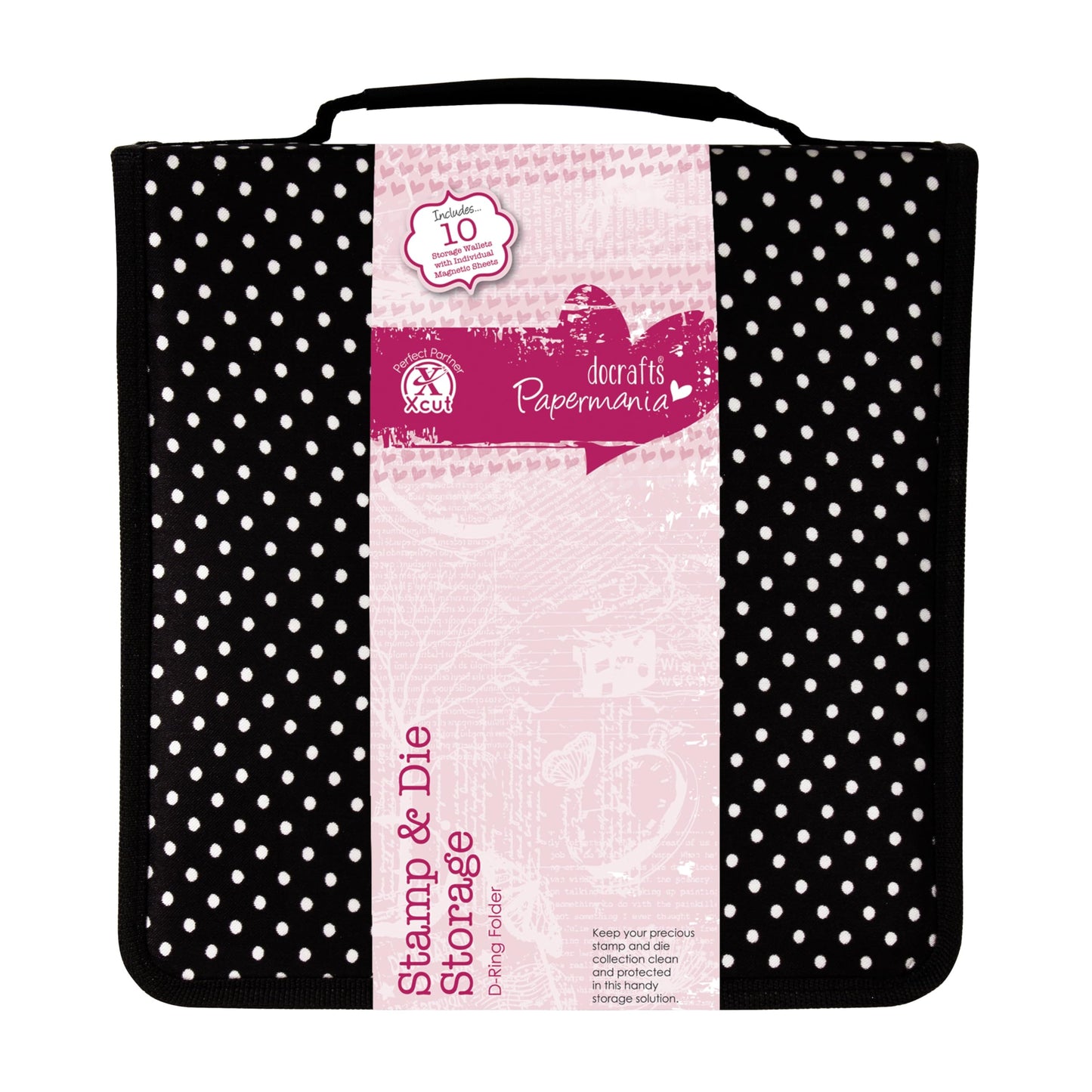 docrafts Papermania Stamp and Die Storage, Black with White Polka Dots