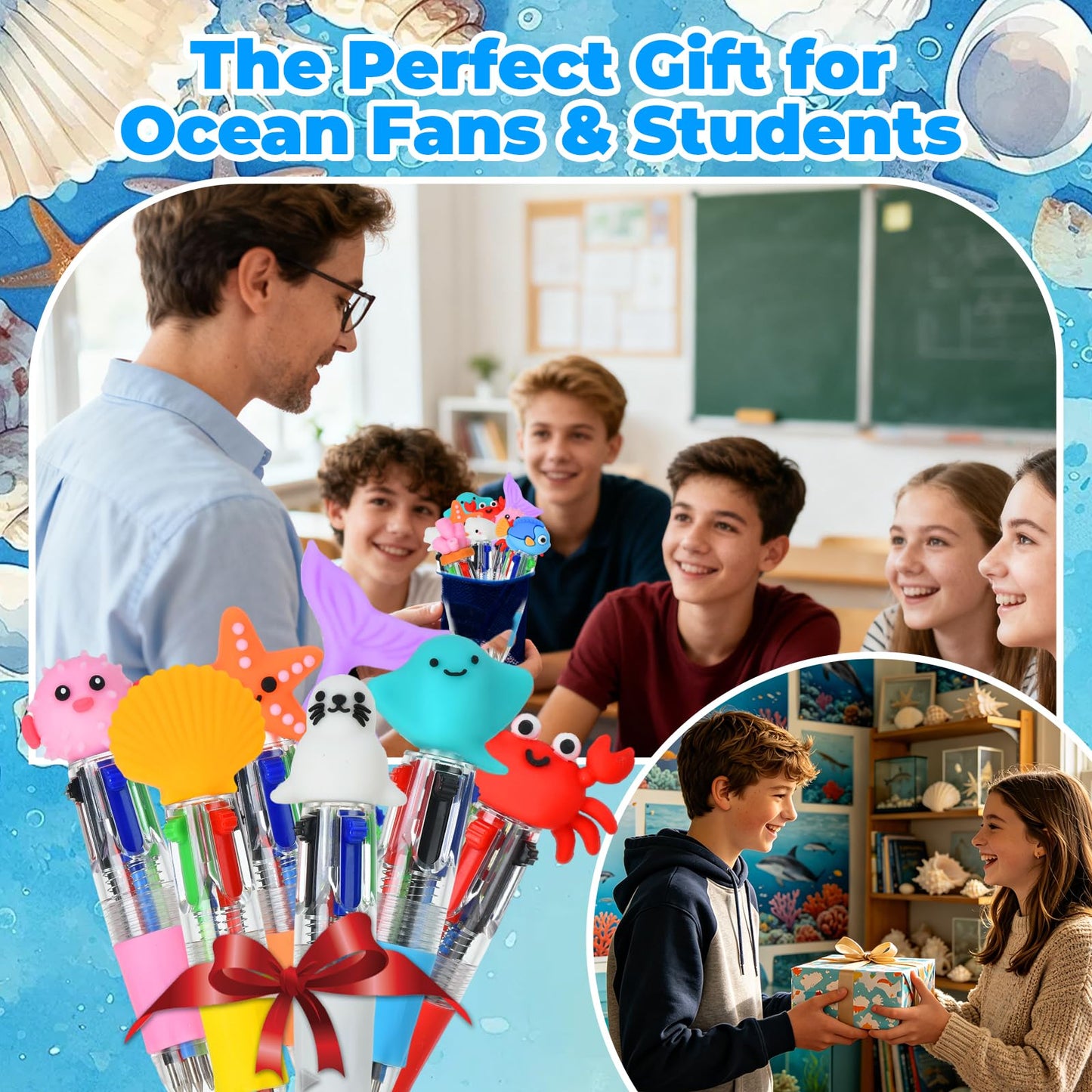 Zhirlyn Under the Sea Party Favors Ocean Animals Multicolor Pen in One Cute Fun 4-in-1 Pens Bulk