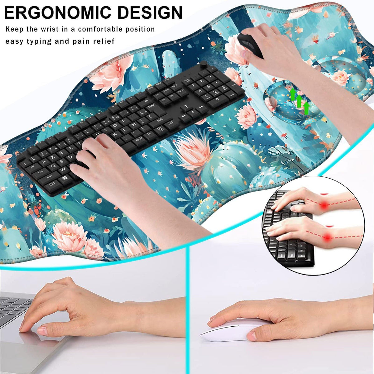 CICPLKSE Mouse Pad with Wrist Support + Desk Mat + Coaster 3 in 1 Set, XXL Large Gaming Mousepad