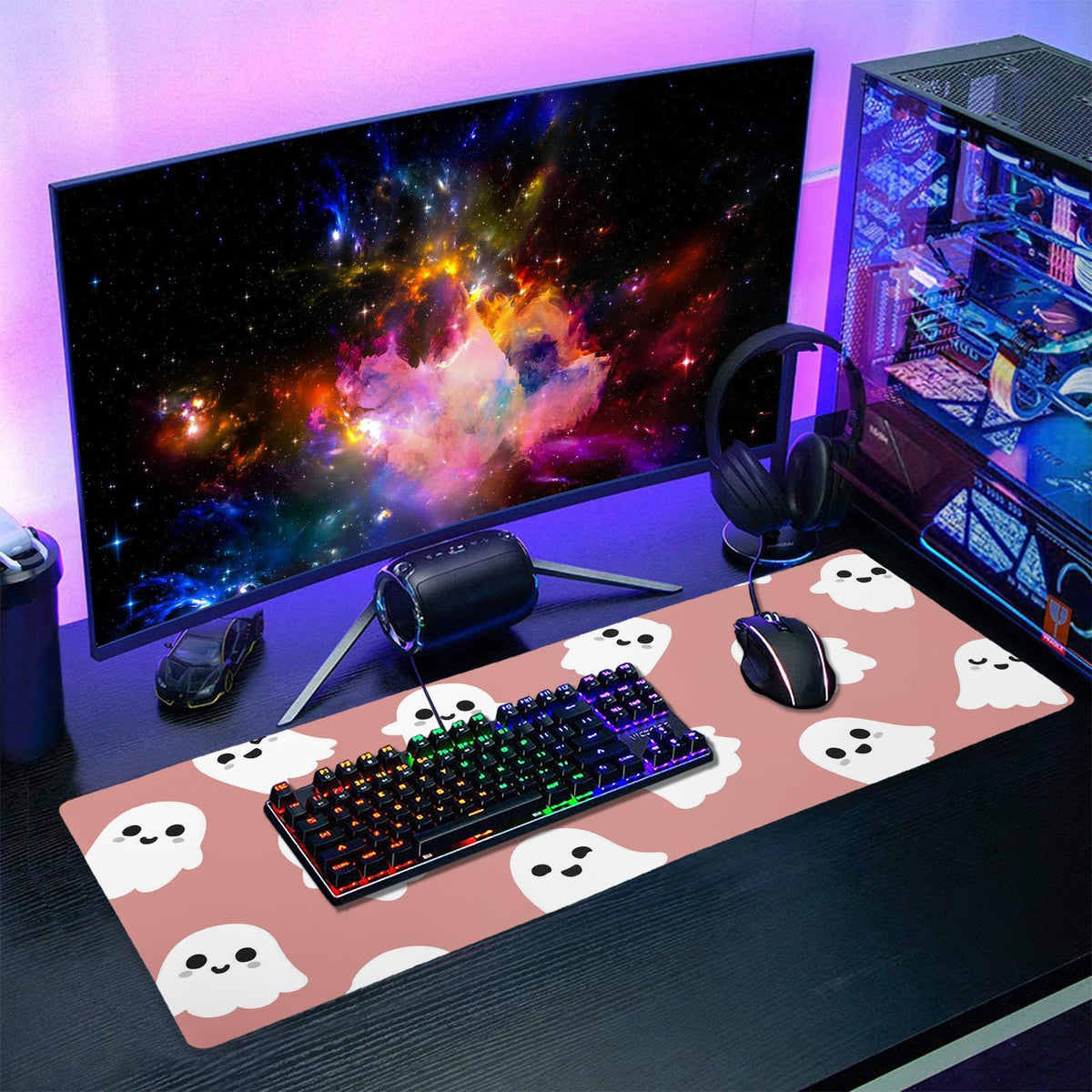 Halloween Cute Ghost Mouse Pad Kawaii Cartoon Spooky Funny Spirit Extended Desk Mat Non-Slip Rubber