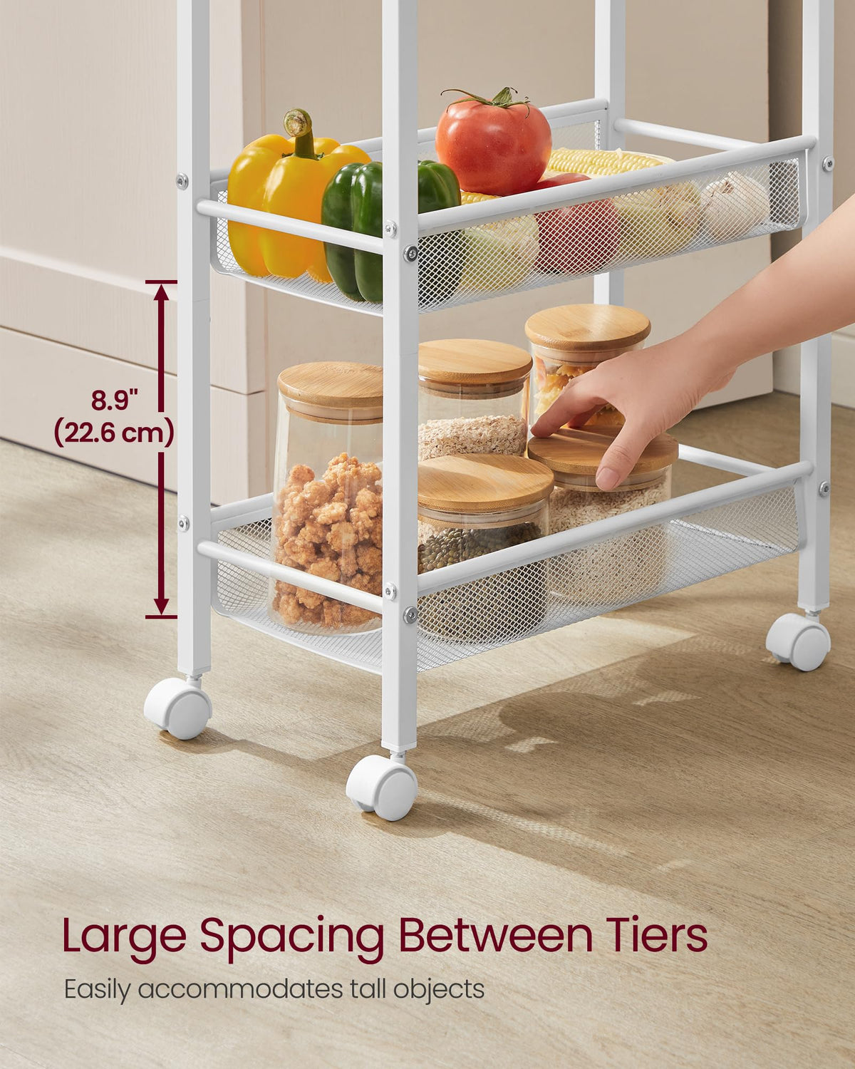 VASAGLE 5-Tier Slim Rolling Storage cart with Wheels, 8.7 Inches, Metal