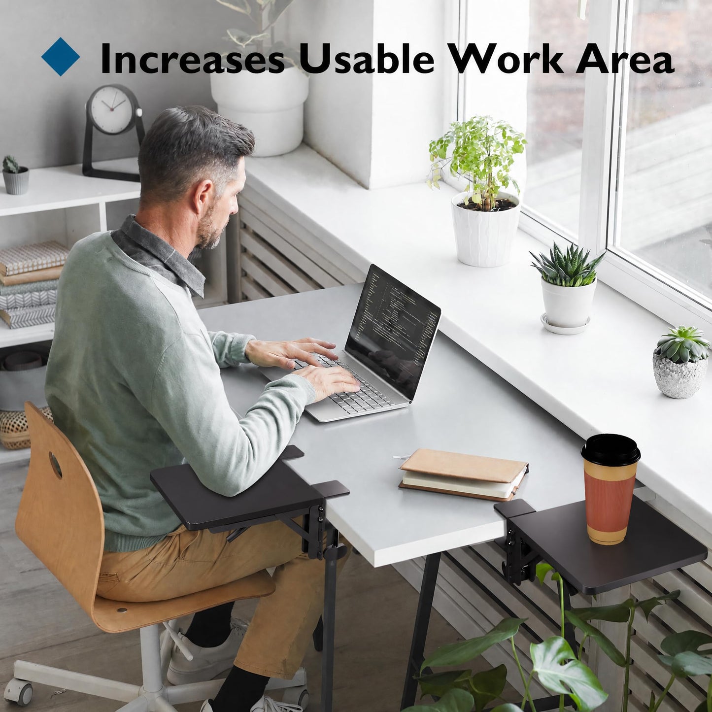 BONTEC Ergonomic Desk Extender Tray, 9.5"x9.1" Wrist Rest Shelf, Black