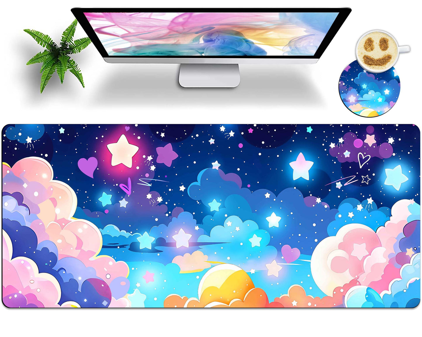 Large Mouse Pad with Coaster 35.4x15.7 XXL Extended Mousepad Desk Mat for Keyboard and Mouse