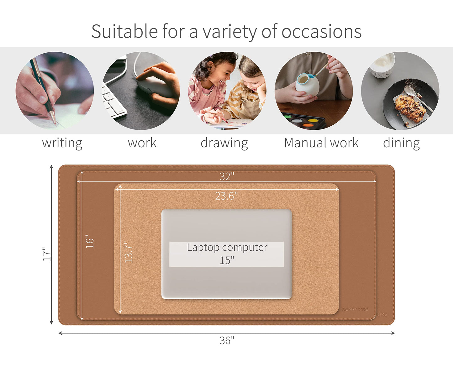 RENMTURE Dual-Sided Desk Pad, Natural Cork & PU Leather Large Mouse mats for Office and Home Work
