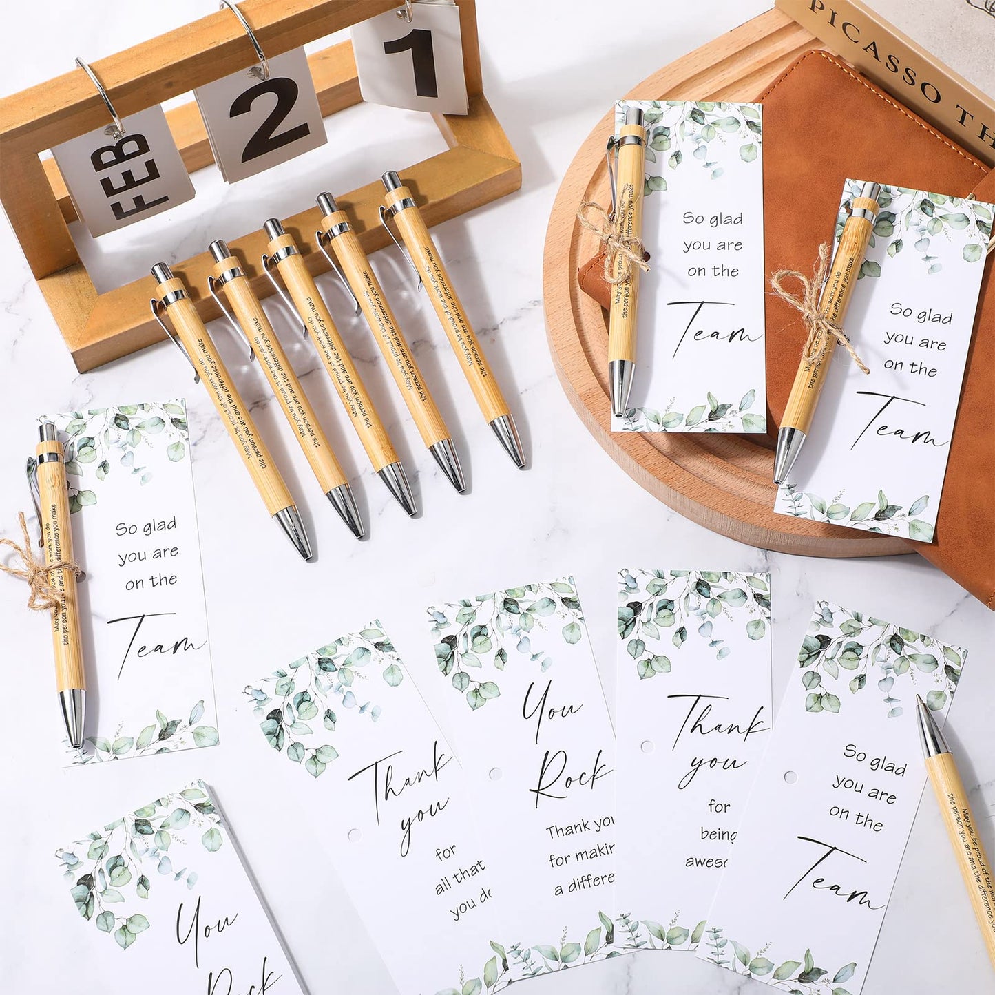 Yeaqee 48 Set Employee Appreciation Bamboo Pens with Thank You Cards