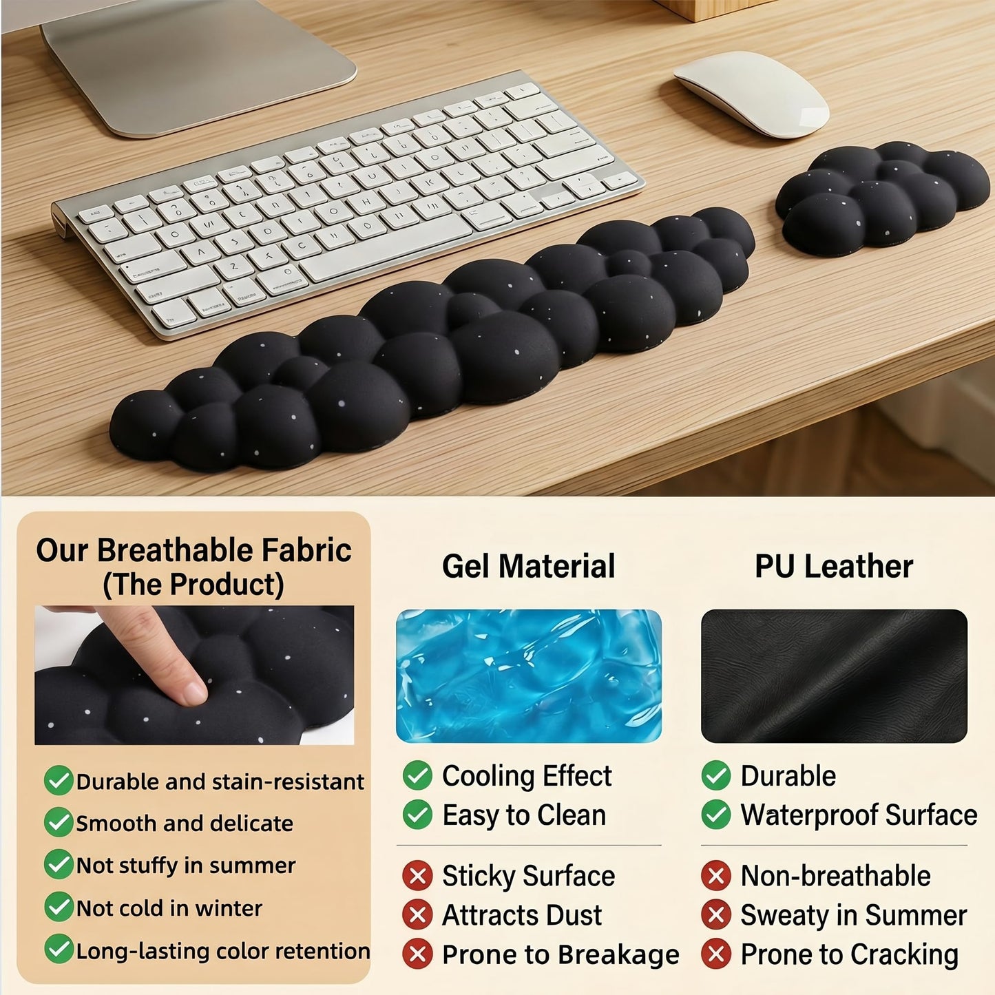 LJYZMD Silky Cloud Wrist Rest Set for Keyboard & Mouse, 16.9", Black Star