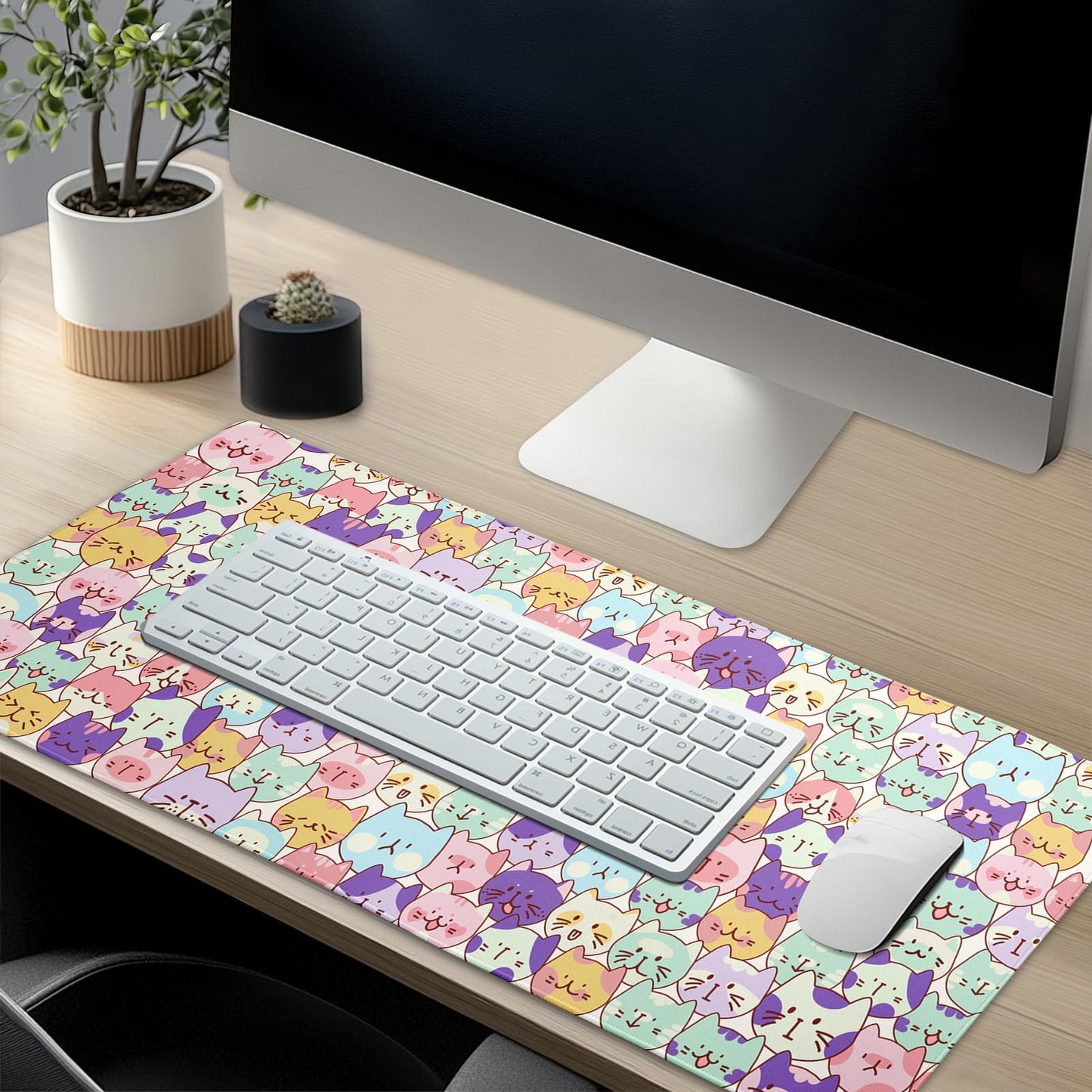 Cute Cat Mouse Pad XXL Large 35.4"x15.8" Extended Gaming Mousepad Kawaii Cat Mouse Mat for Women