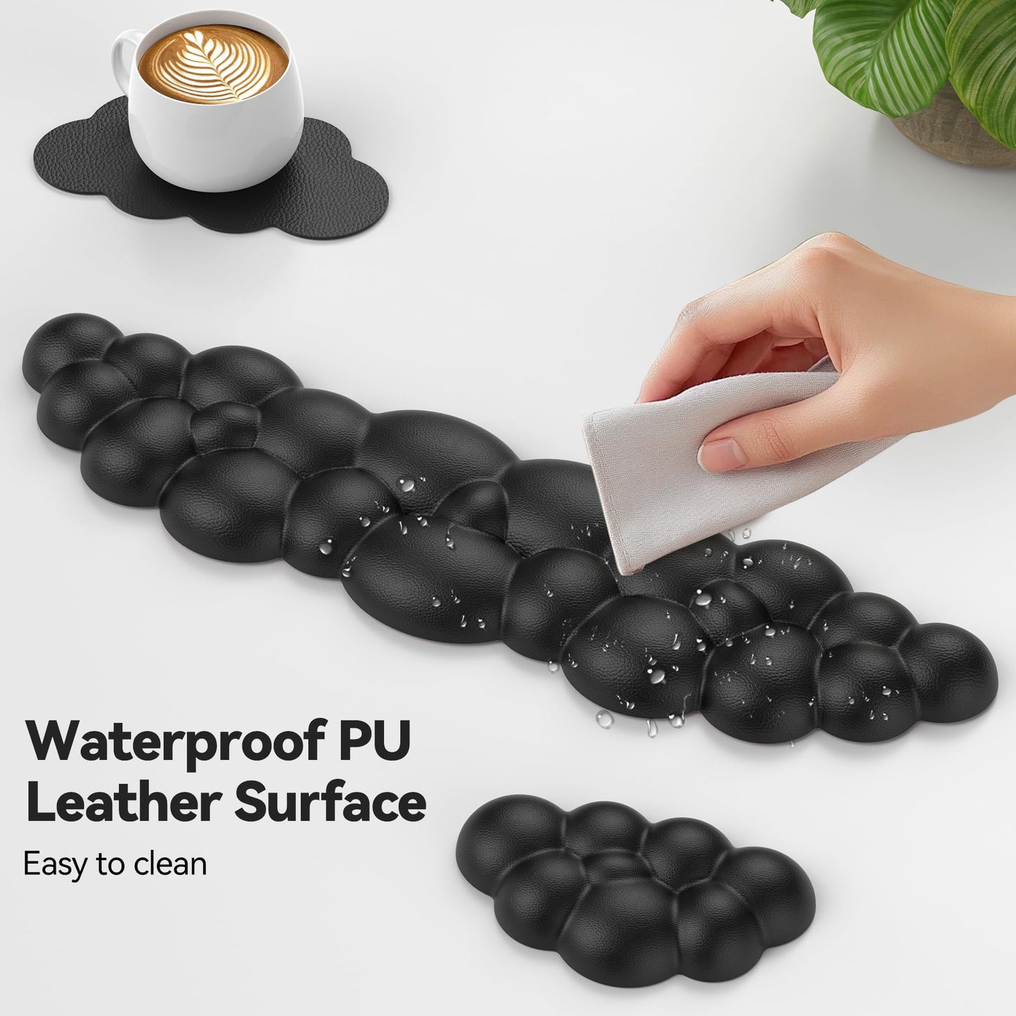 TECKNET Cloud Keyboard Wrist Rest Set, Cloud Wrist Rest with Non-Slip Base, PU Leather Wrist Pad