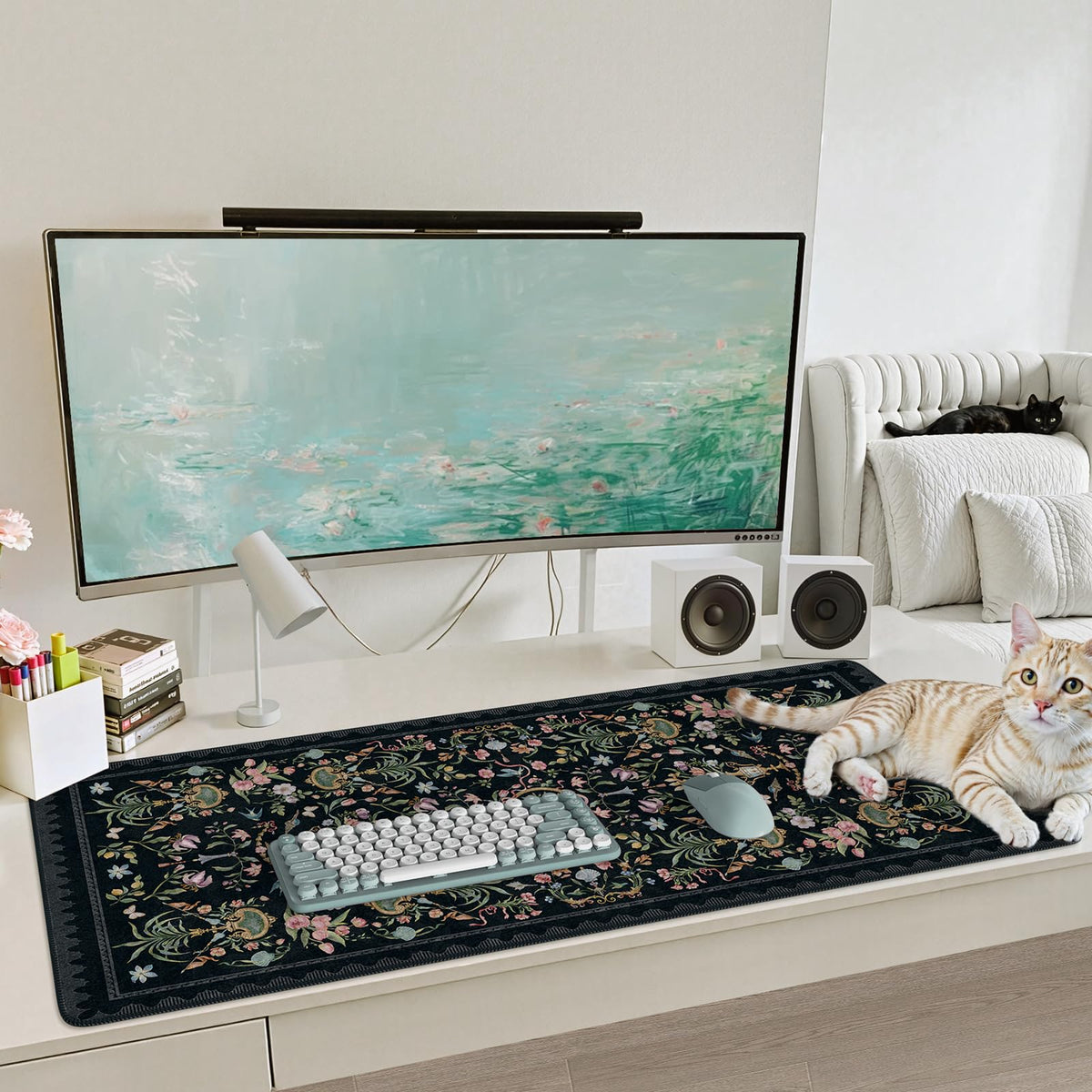 iCasso Large Desk Mat Black, Big Mouse Pad with Stitched Edges