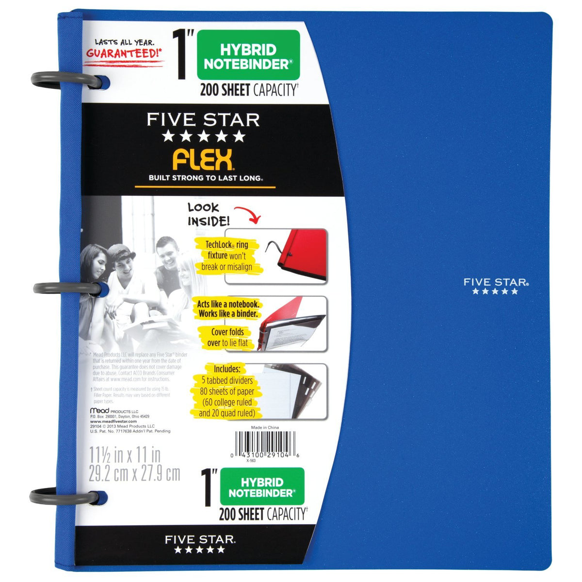 Five Star Flex Hybrid NoteBinder, 1 Inch Binder with Tabs, Notebook and 3 Ring Binder All-in-One