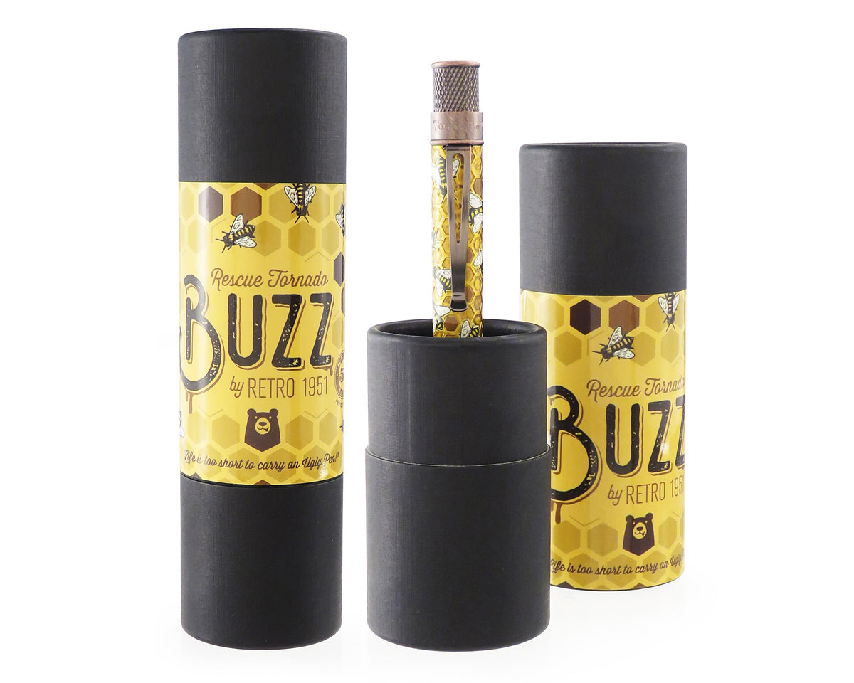 Retro 1951 Tornado™ Rescue - Buzz Honeybee Ballpoint Pen - Acid-etched Honeycomb Design Bee Pen